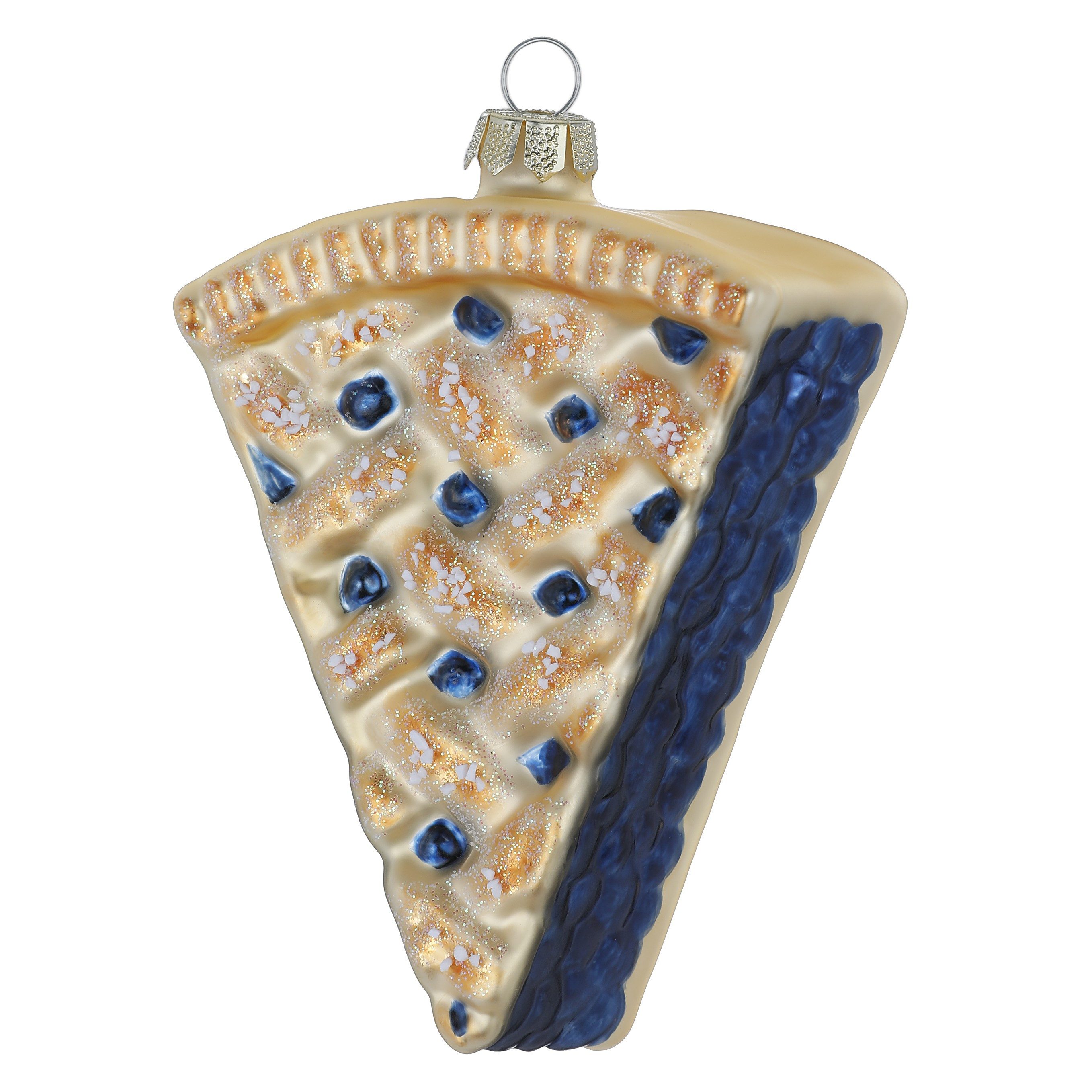 Holly & Jolly Christbaumschmuck, Christbaumschmuck Glas 10cm Blaubeerkuchen Stück Figur Blau Gold