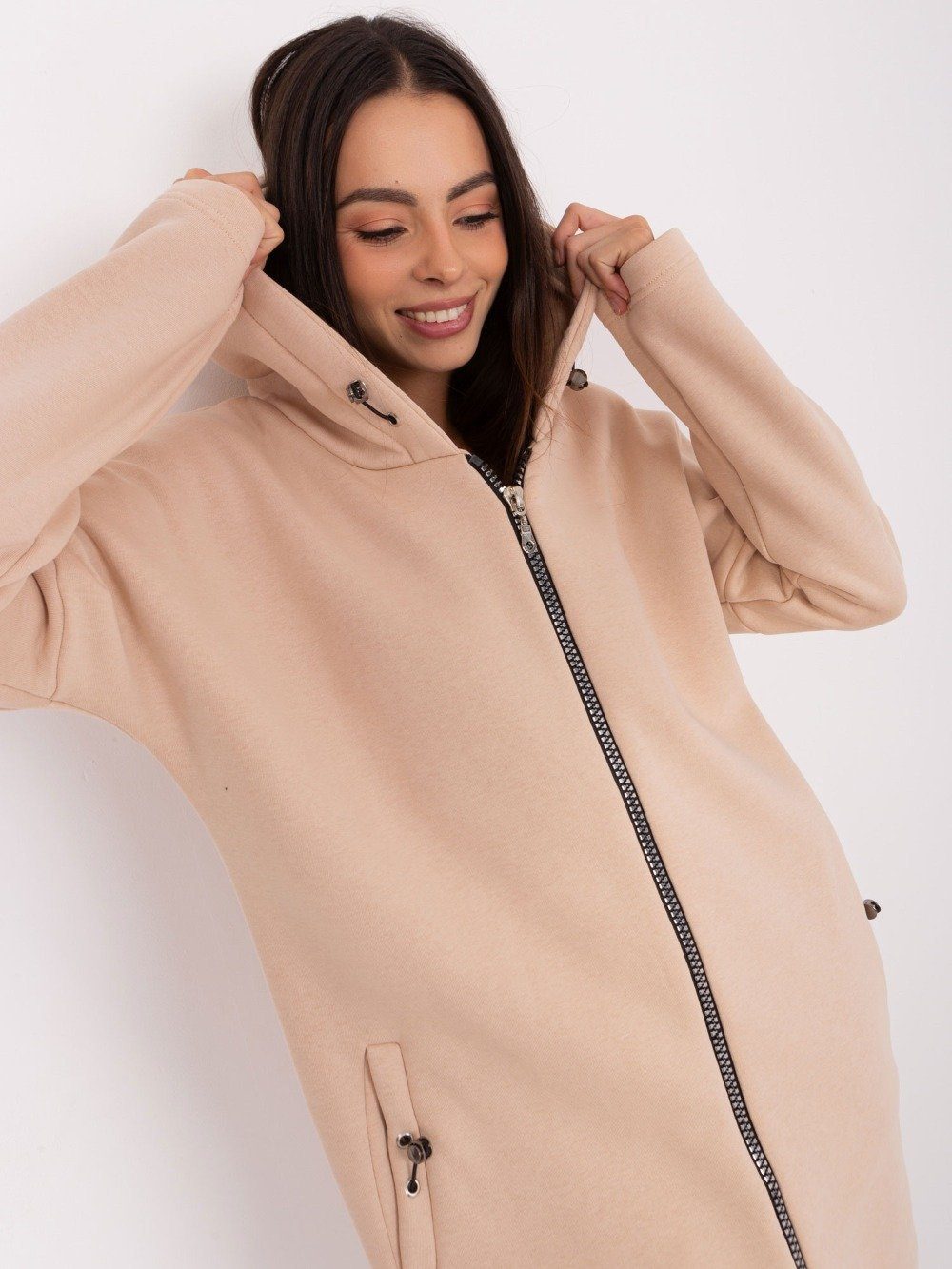 ANNIS Fashion & Sand Kapuze MIRA Accessoires mit lang (1-tlg) hoher Kapuzensweatjacke Baumwollanteil