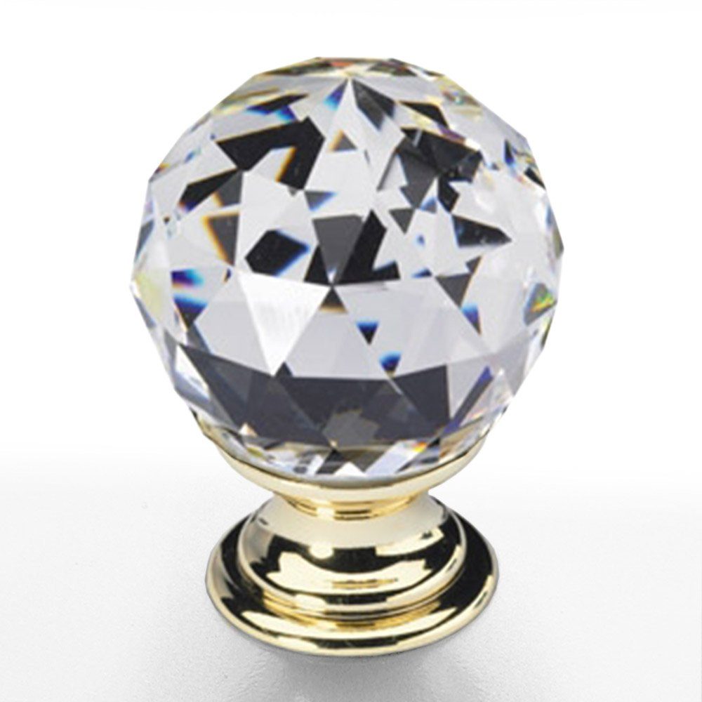 Kristall poliert Messing Kadisha klar Möbelknopf 30mm Facettenkugelknopf