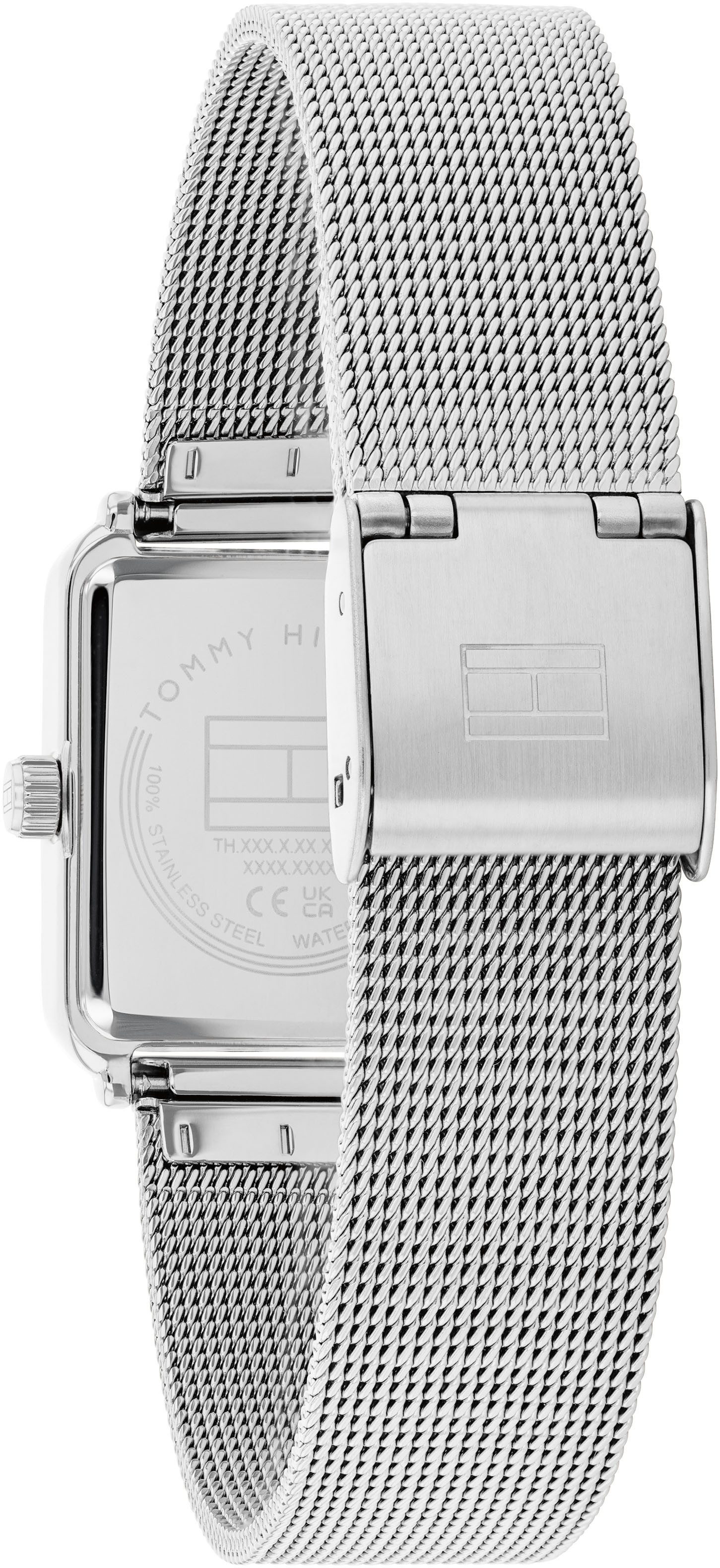 Tommy Hilfiger Quarzuhr TEA TANK 1782789, Armbanduhr, Damenuhr, Edelstahlarmband, analog, Glassteine