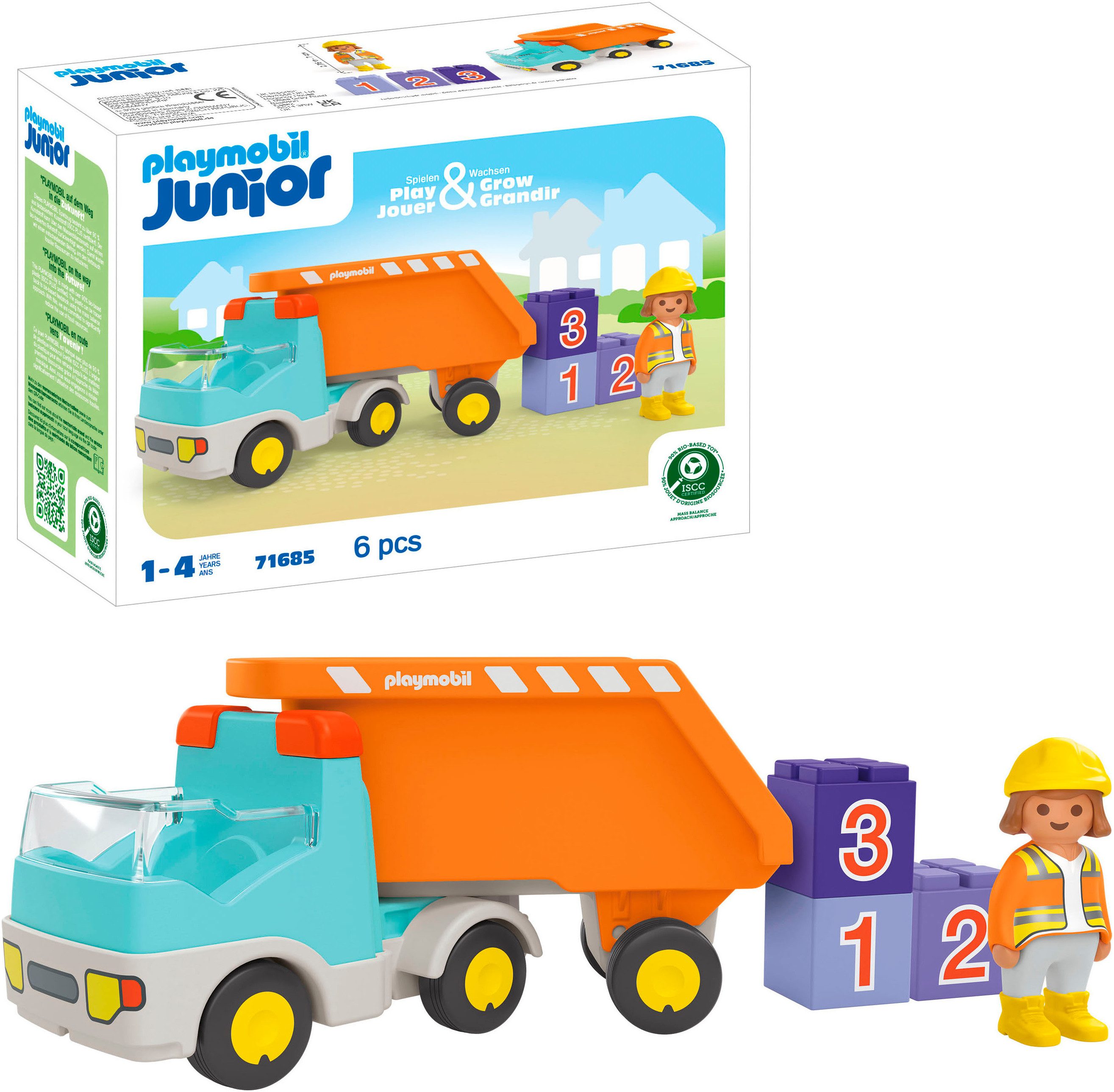 Playmobil® Kipplaster (71685), JUNIOR Konstruktions-Spielset, (6 St), Made in Europe