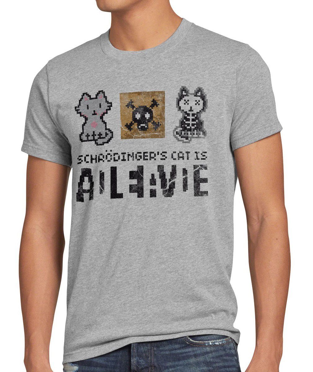 style3 Print-Shirt Herren T-Shirt 8Bit Schrödingers Katze big bang cooper cat schroedinger sheldon grau meliert