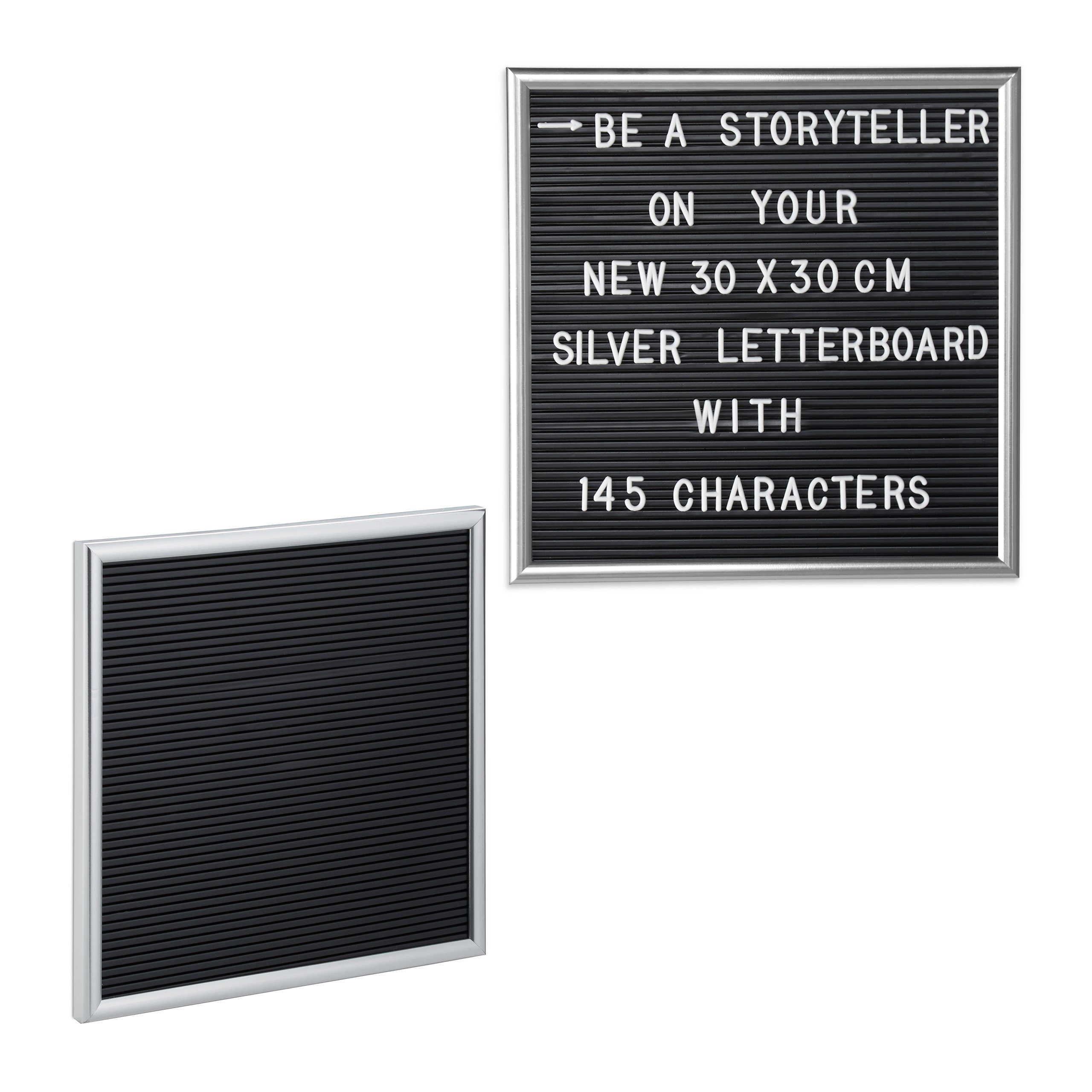 relaxdays Memoboard 2 x Letterboard 30 x 30 cm silber