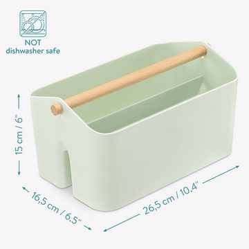 Navaris Aufbewahrungskorb Aufbewahrungsbox Holzgriff - 2 Fächer Organizer - tragbar - mintgrün (1 St)