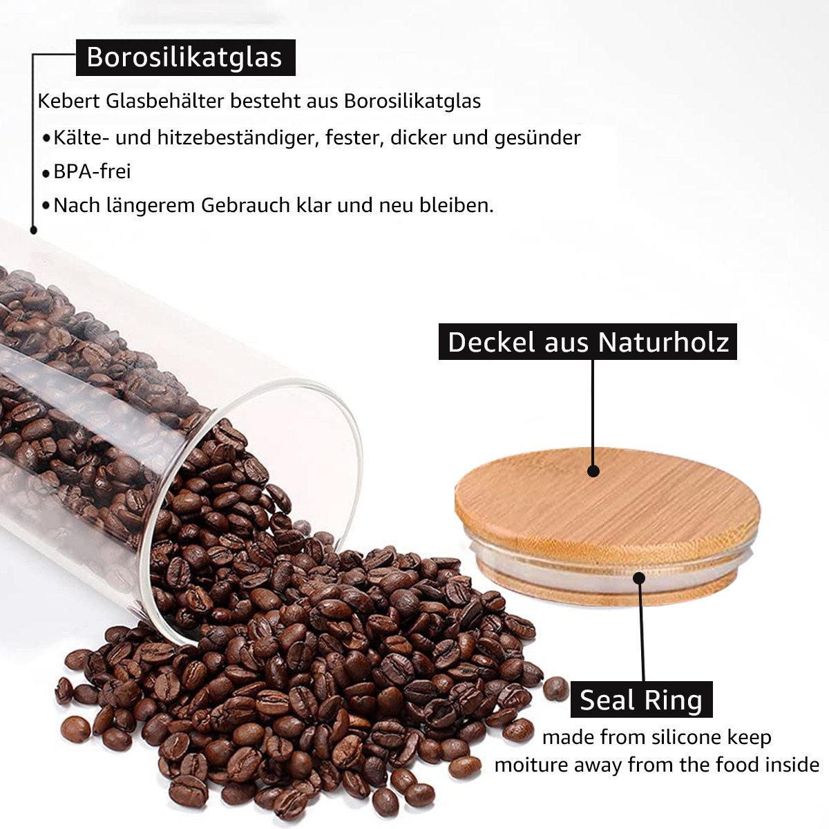 Simloveve Vorratsglas D8,5 x H20cm, 1000ml Vorratsgläser, (10-tlg), Vorratsdosen Set Luftdichten Glasbehältern mit Deckel