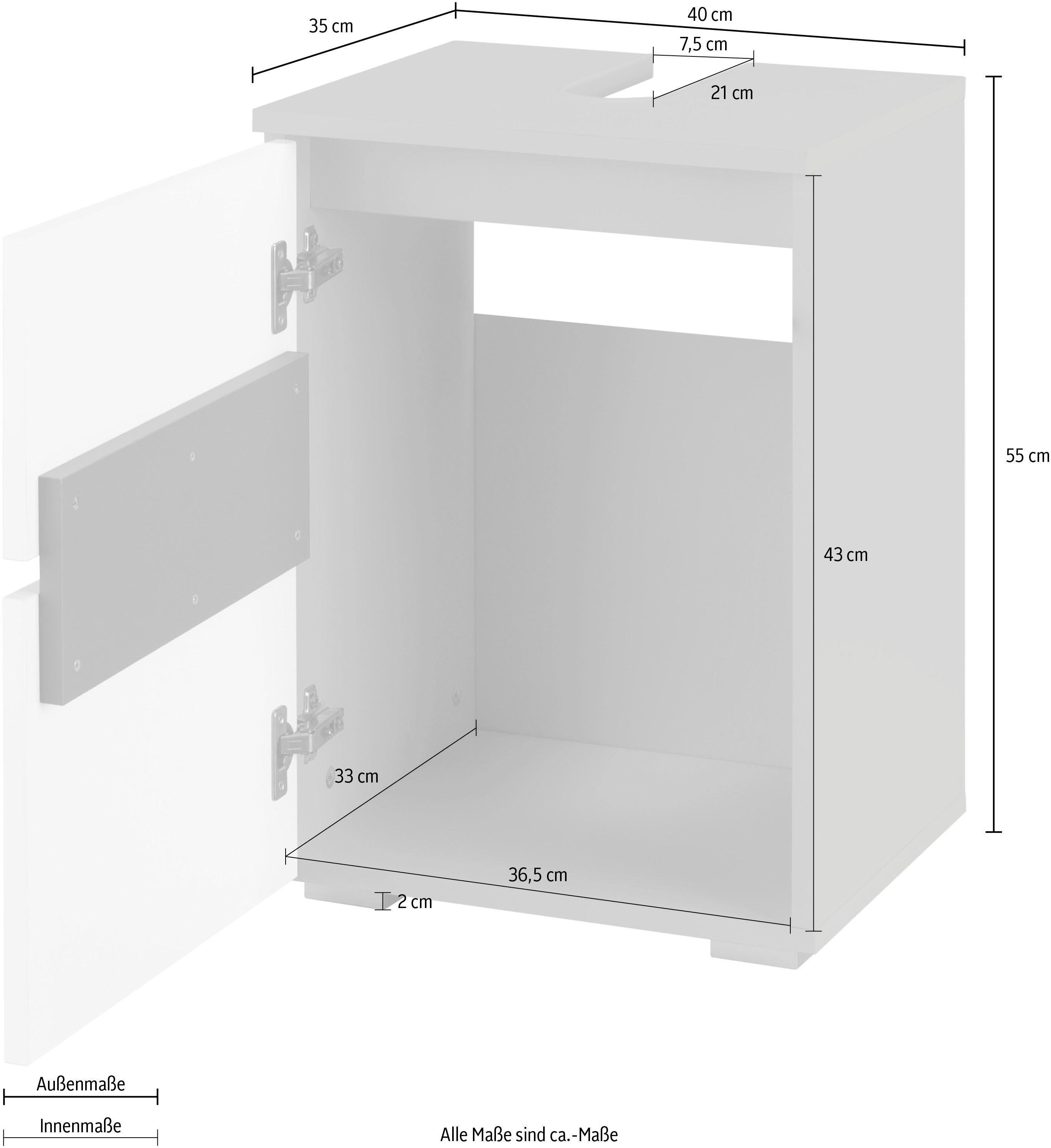 Wisla Waschbeckenunterschrank 40 cm, 55 Breite Höhe anthrazit/weiß Push-to-open-Funktion, anthrazit Home Siphonausschnitt, | affaire Tür cm