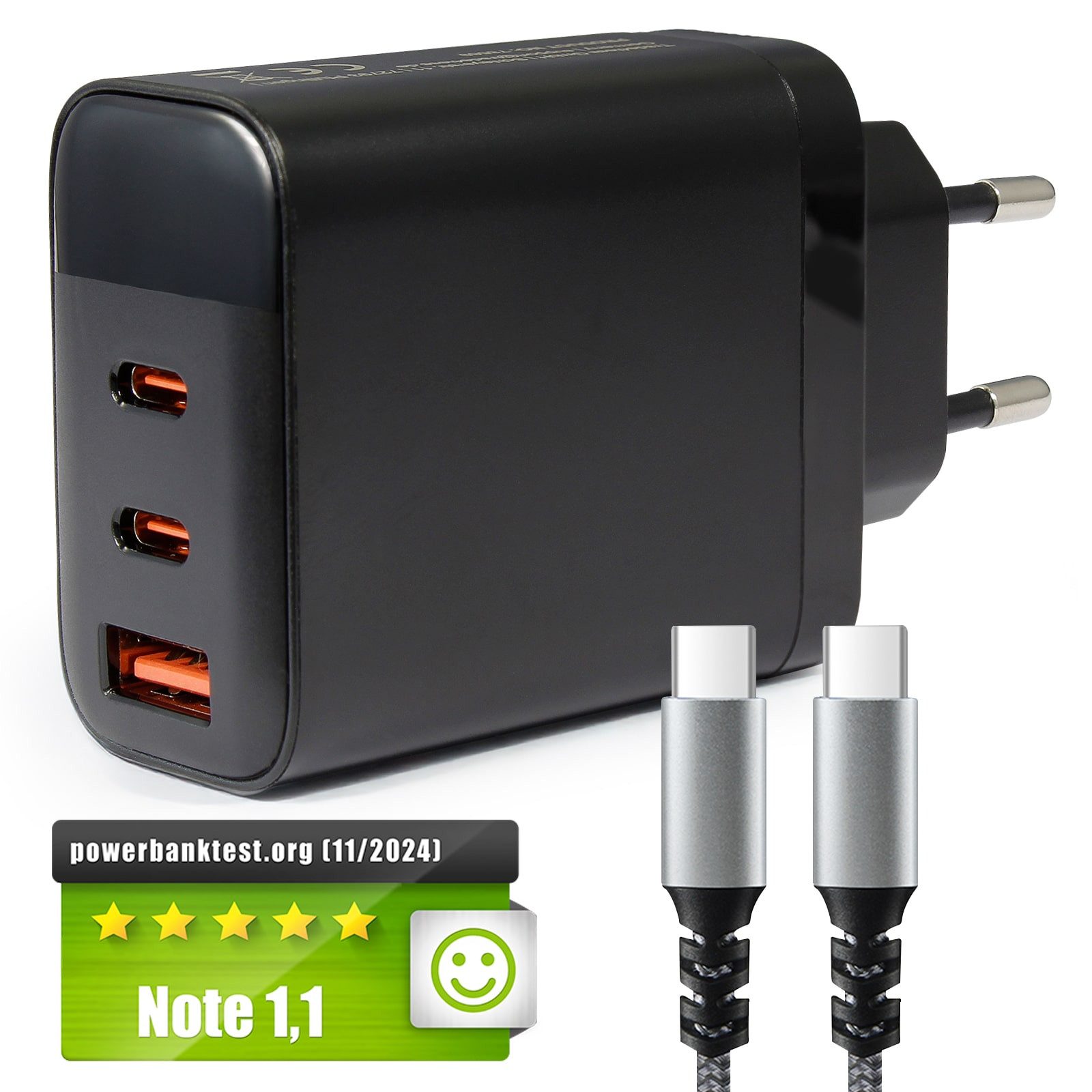 EAXUS 3-Port USB-C Netzteil 65 Watt mit Display - für iPhone, iPad, Handy Universal-Ladegerät (Schnellladegerät auch für Macbook & Laptop, Schwarz)
