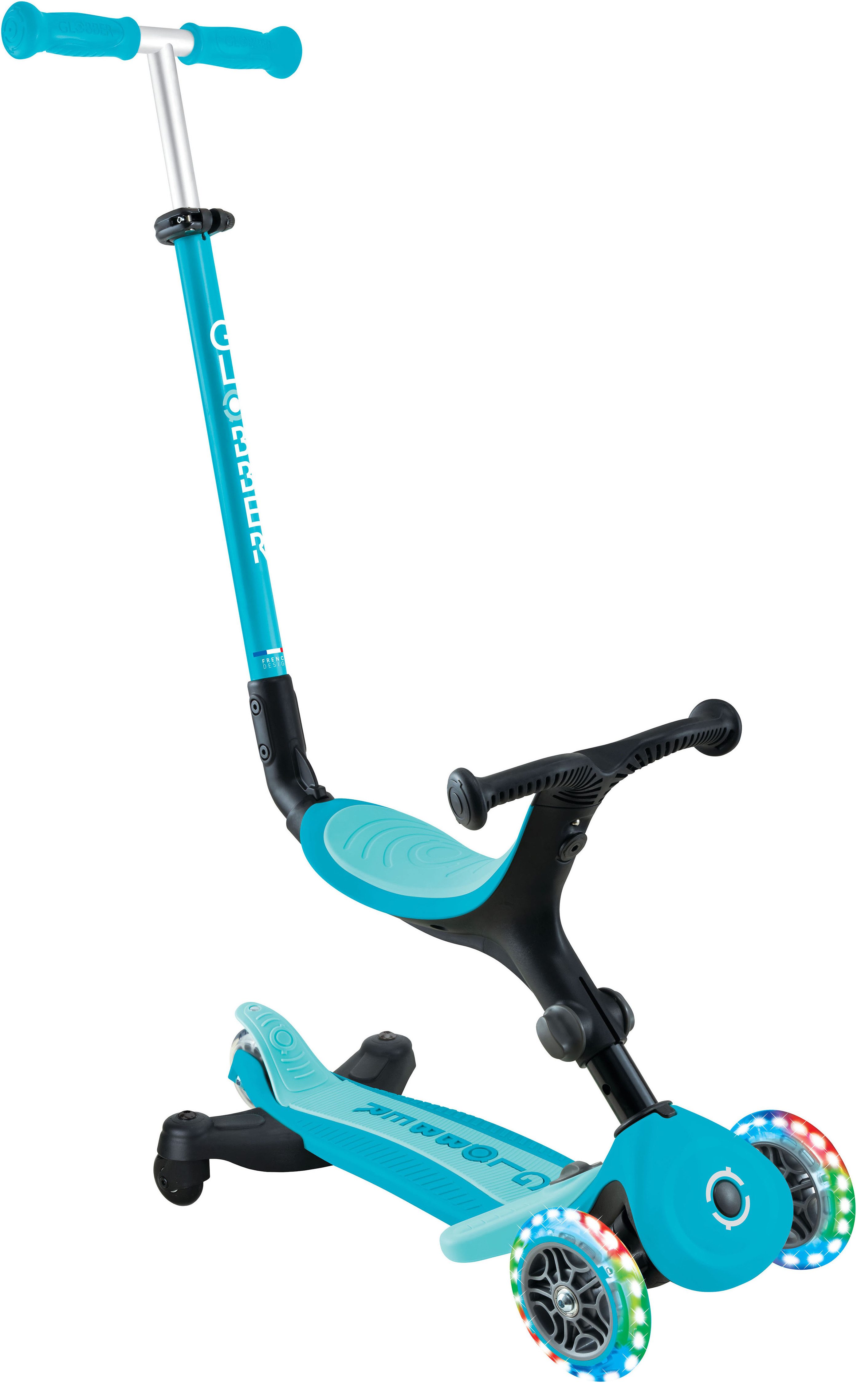 Globber Tretroller GO-UP ACTIVE LIGHTS 360, mit Leuchtrollen, Aufsitzrad, Laufrad und Scooter