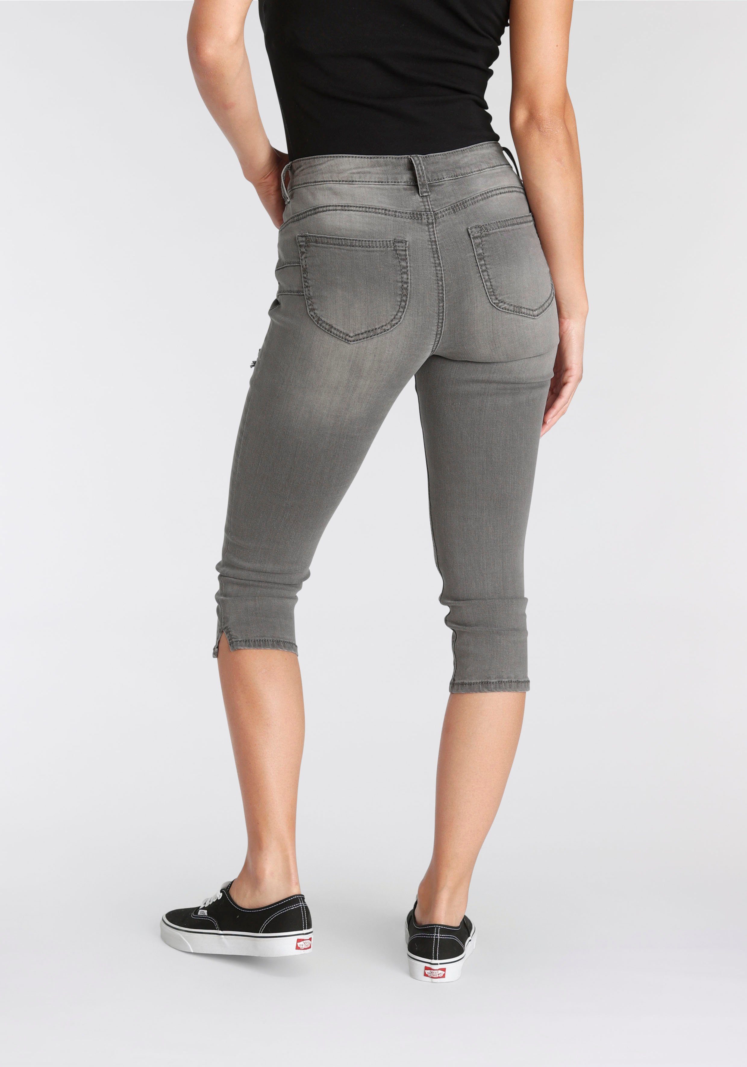 Mid Waist Caprijeans Knopfleiste schräger mit sichtbarer, Arizona grey-used