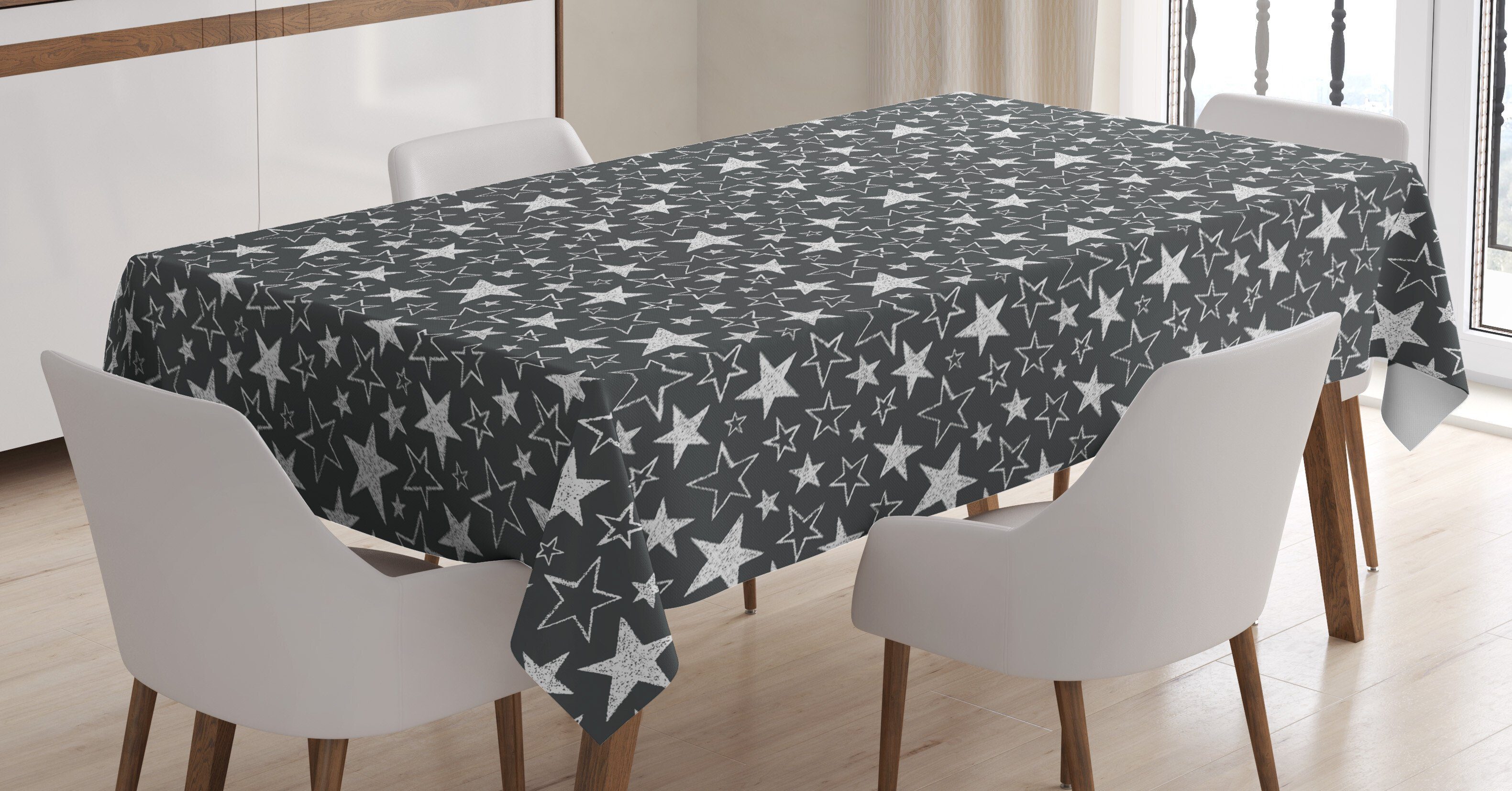 Abakuhaus Tischdecke Farbfest Waschbar Für den Außen Bereich geeignet Klare Farben, Star Graustufen- Geometrische Formen | Tischdecken