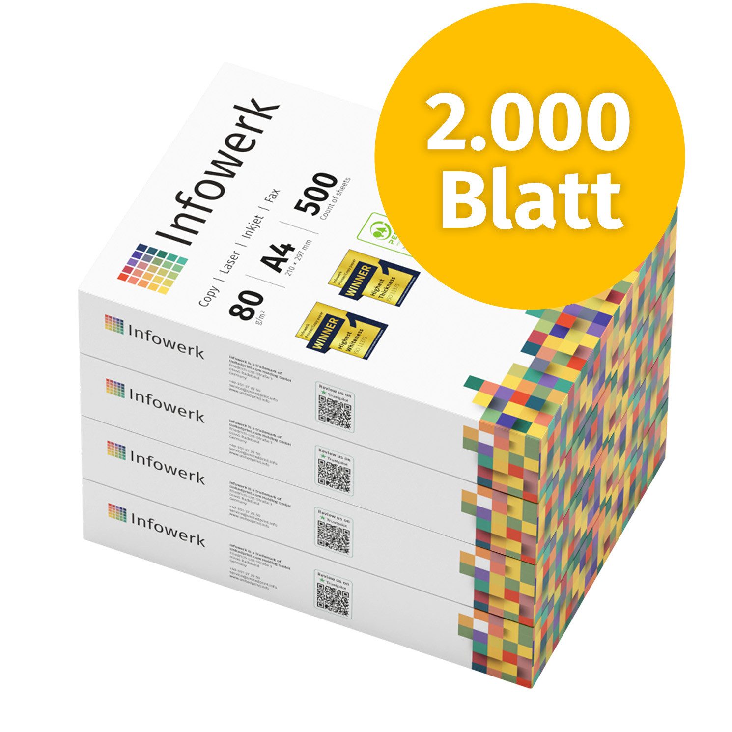 Infowerk Druckerpapier Kopierpapier 2000 Blatt A4 80g Premium Weiß Testsieger PEFC, PEFC-Zertifikat (GFA-PEFC-COC-500582)