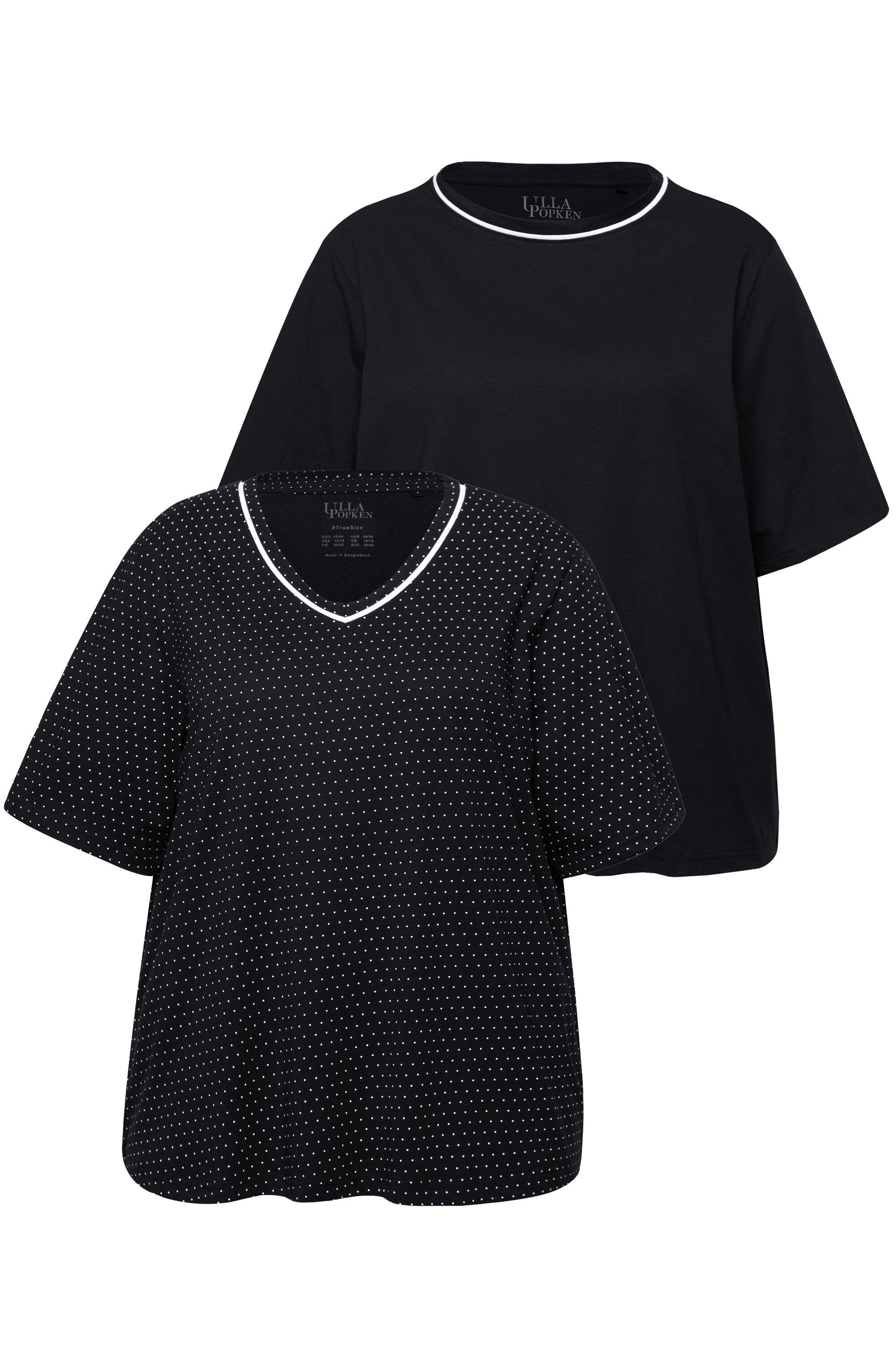 Ulla Popken Pyjama Pyjama-Shirts 2er-Pack Punkte/uni Halbarm günstig online kaufen