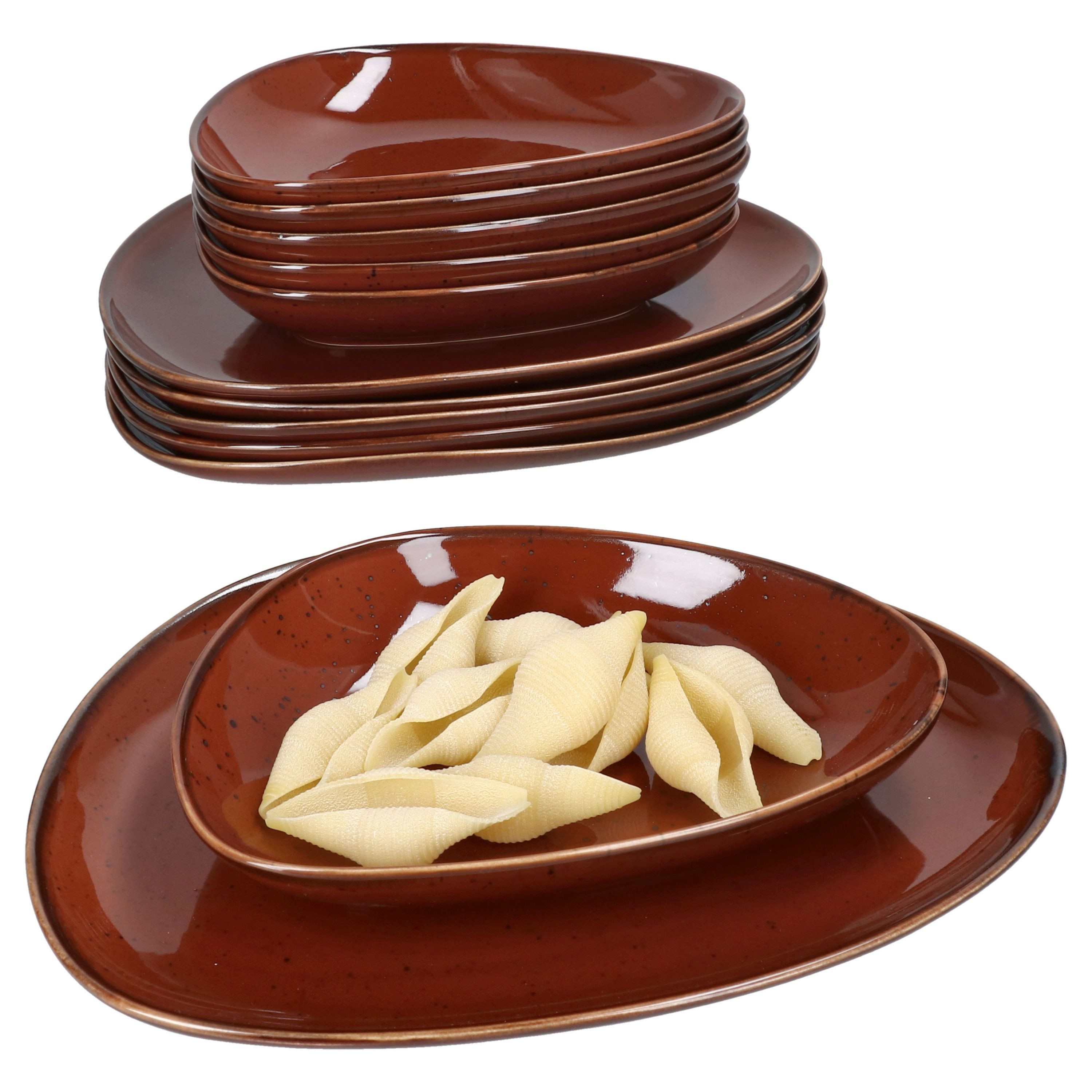 MamboCat Tafelservice MamboCat Marron Taste 12tlg Tafelservice Suppenteller Speiseteller, Porzellan