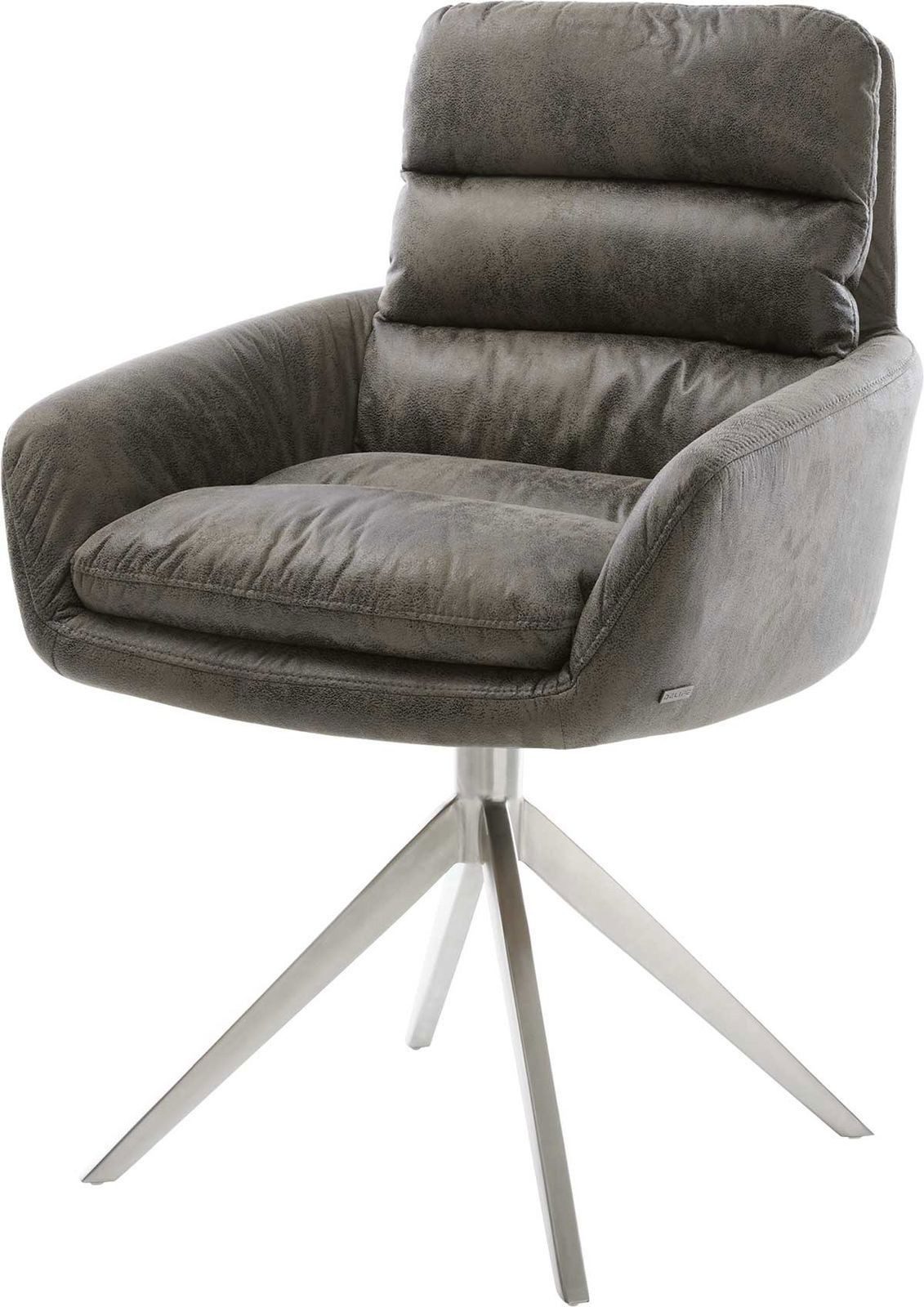 DELIFE Polsterstuhl Abelia-Flex, mit Armlehnen Kreuzgestell breit Edelstahl Mikrofaser Grau Antik