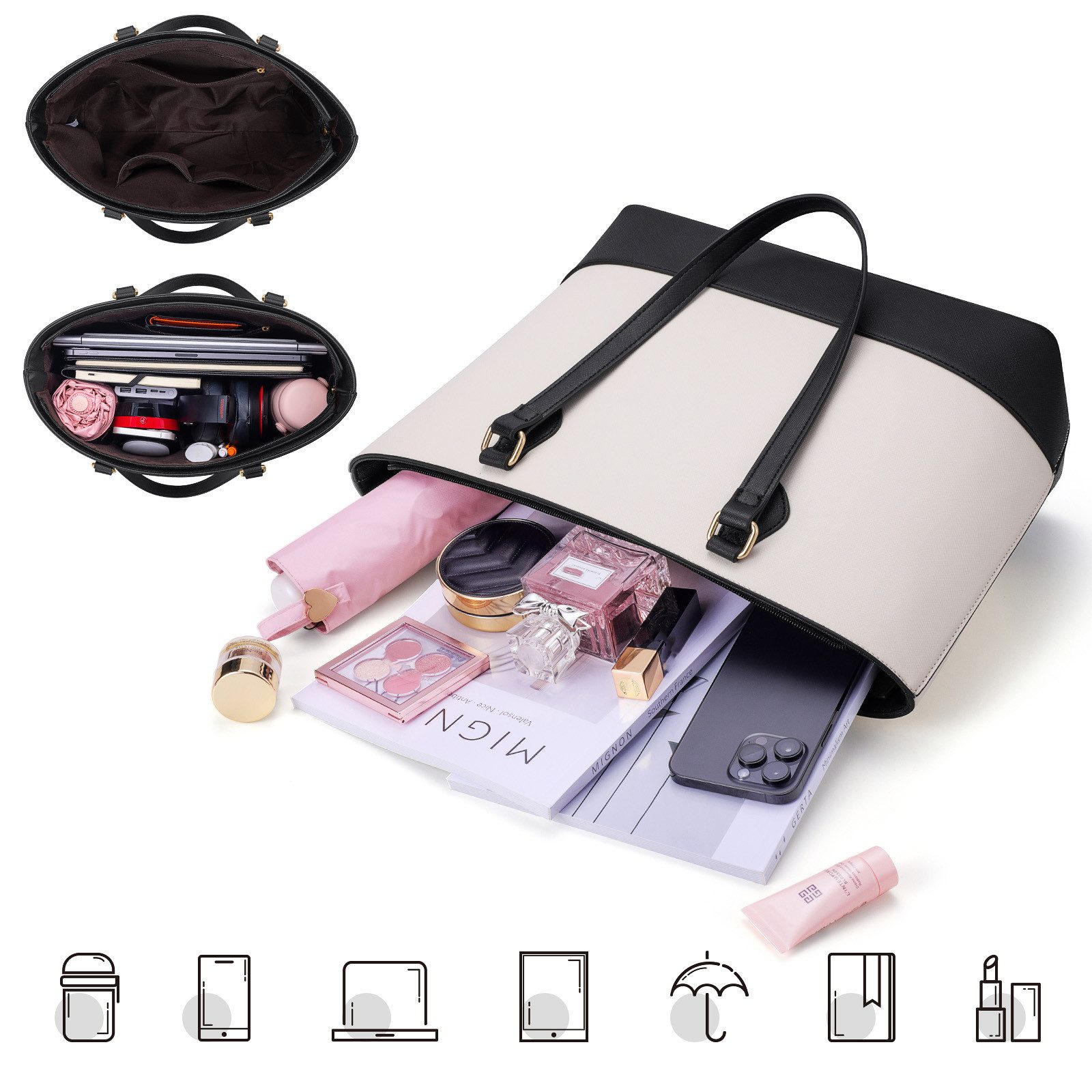 OKWISH Henkeltasche Umhängetasche Handtasche Tragetasche Aktentasche Tasche (Schultertasche Arbeitstasche Messenger-Tasche Top Griff Schultergurt, 4-tlg., Bürotasche, Ledertasche, Unitasche, Freizeittasche), für Frau Frauen Jungen Freizeit Business Schule Büro Reisen usw