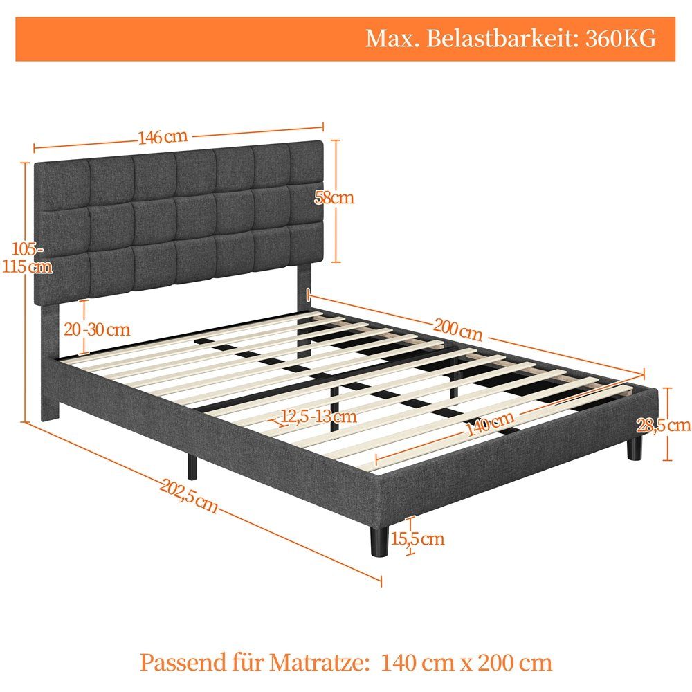 Yaheetech Polsterbett, Doppelbett mit Höhenverstellbarem Kopfteil, günstig online kaufen