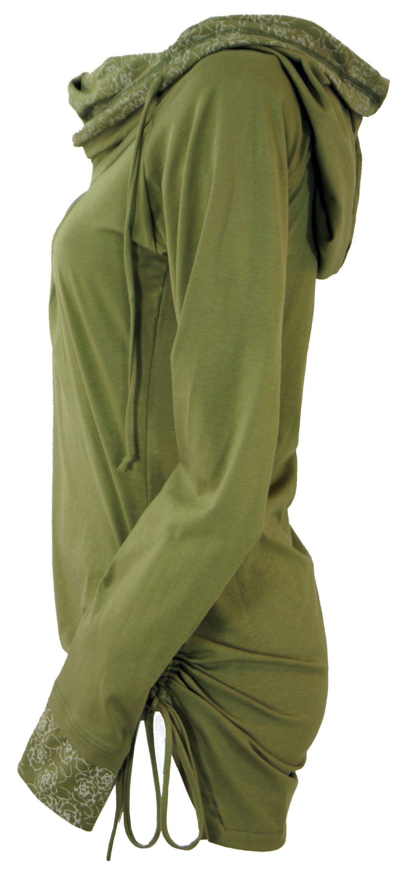 Bio-Baumwolle, Boho Bekleidung Longshirt alternative Longsleeve Guru-Shop olivgrün aus Shirt..