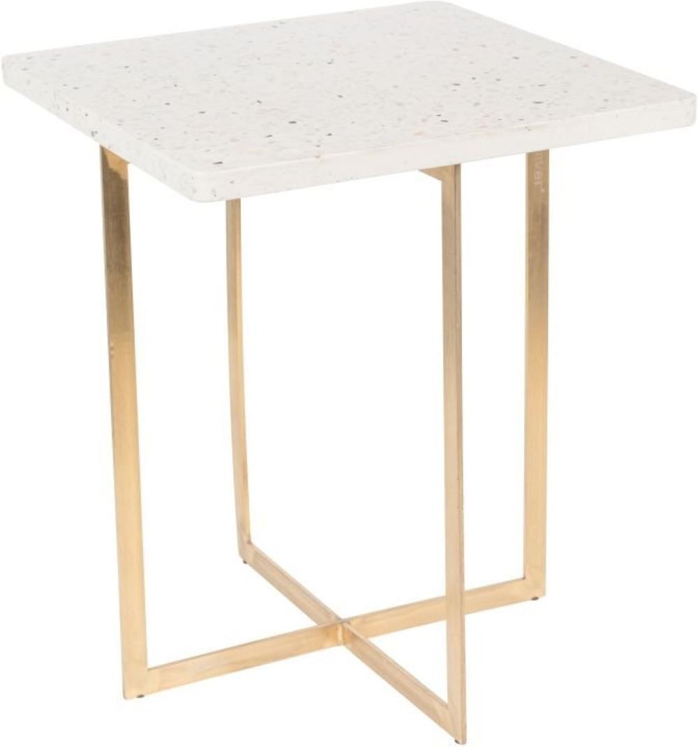 Zuiver Eckschreibtisch Beistelltisch Luigi quadratisch weiß gold 45 cm Terrazzo Eisen (Beistelltisch)