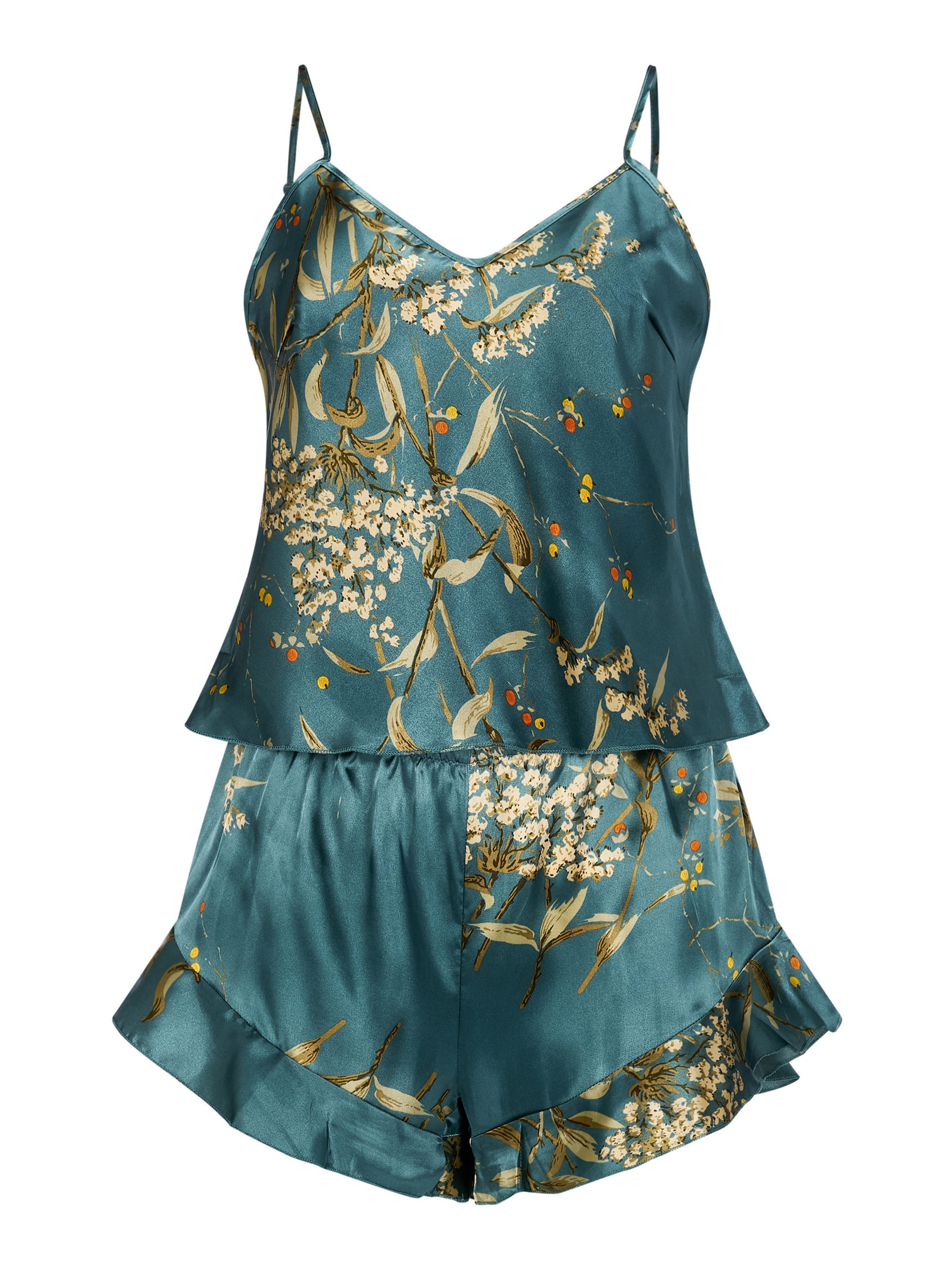 Orchibelle Shorty Satin Pyjama Set mit Blumenprint – Zweiteilige Nachtwäsch günstig online kaufen
