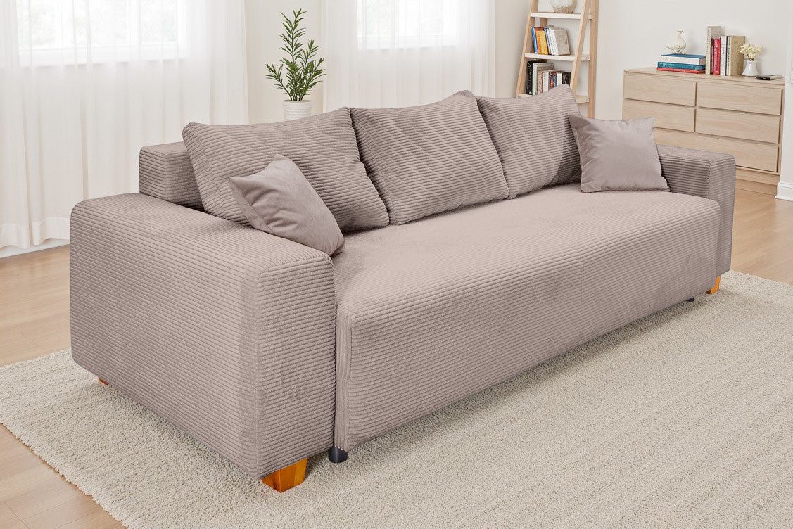COLLECTION AB Schlafsofa Yves, B: 243 cm, Liegefl. 142x194 cm, Schlaffunktion, Bettkasten & 2 Zierkissen, Federkern