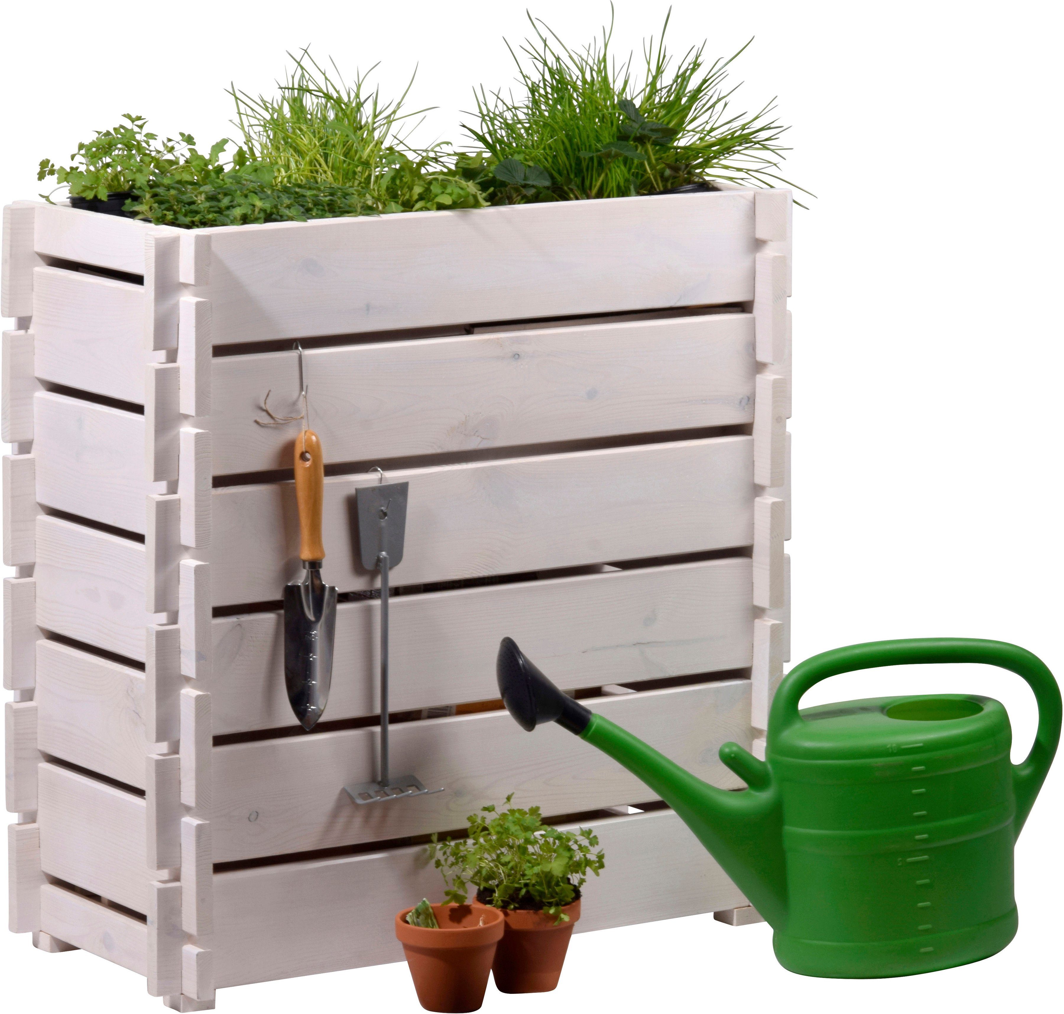 dobar Hochbeet, Pflanzkasten mit Pflanzfolie, Stecksystem, Weiß