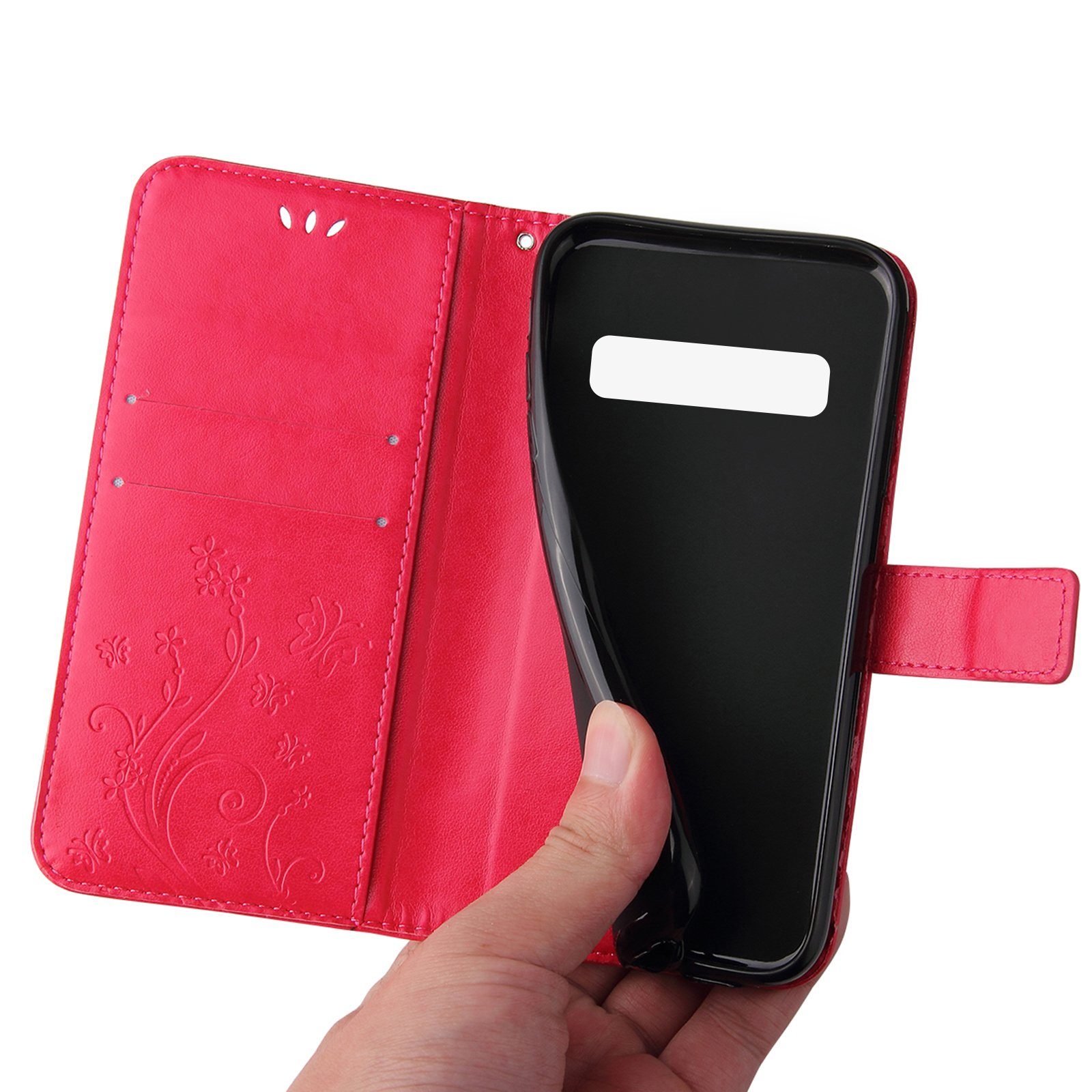 Tec-Expert Handyhülle Cover Tasche Hülle für Samsung Galaxy S10 6,1 Zoll, Klapphülle Case mit Kartenfach Fliphülle aufstellbar, Motiv Blumen