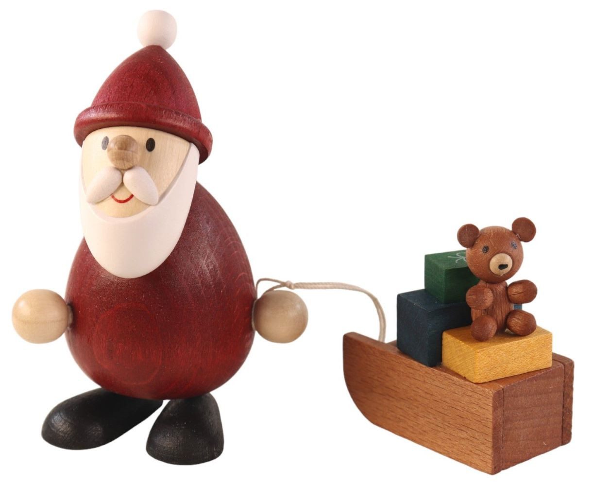 Ullrich Kunsthandwerk Weihnachtsmann Geschenkeset Weihnachtsmann mit Schlitten aus dem Erzgebirge, Klarsicht Geschenkbox