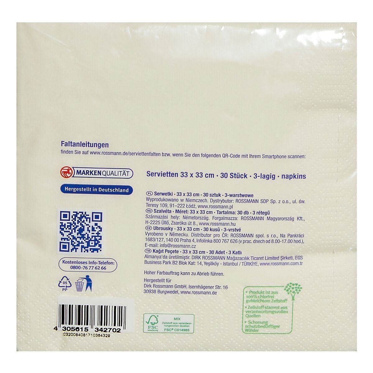 alouette Papierserviette, (30 St), 1/4-Faltung, 3-lagig, 33x33 cm