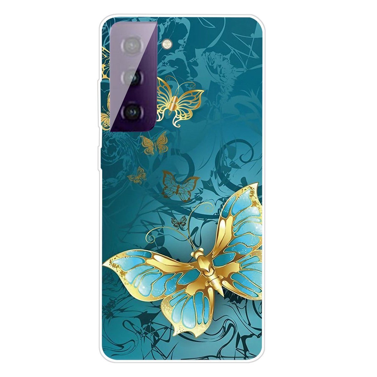 Handyhülle Für Samsung Galaxy S21 Plus Silikon Case TPU Gold Butterfly Schutz Muster Tasche Hülle Cover Etuis