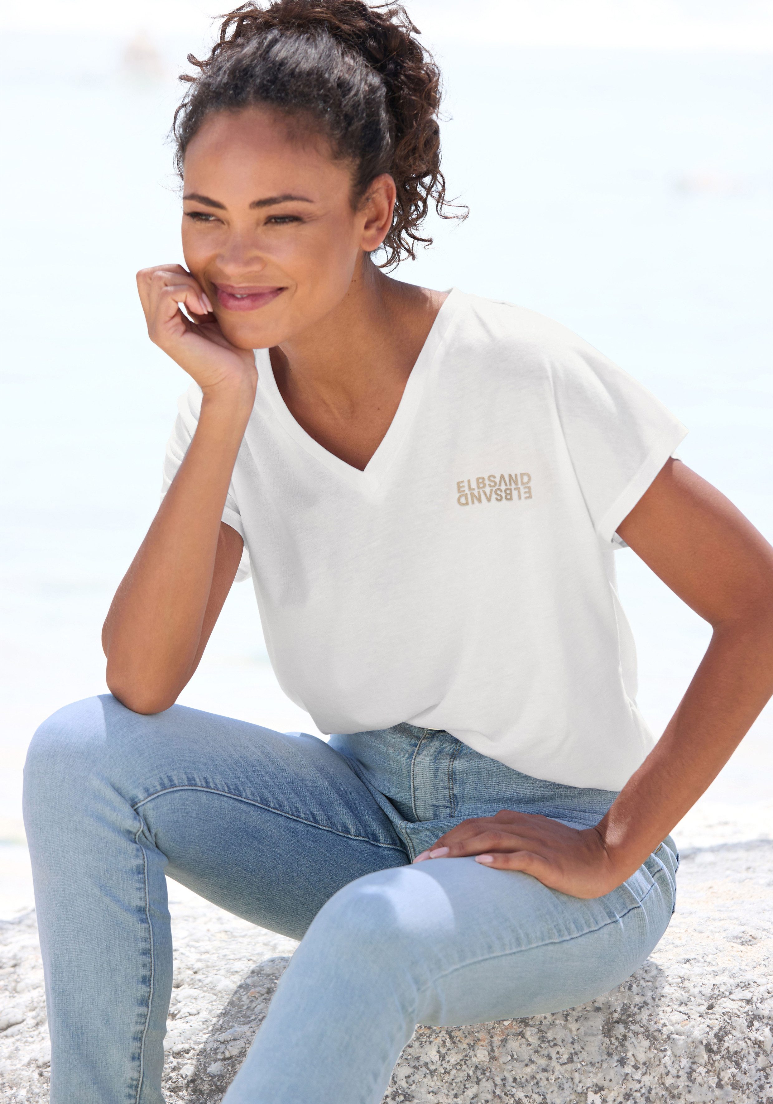 Elbsand V-Shirt Pajuk mit Logoprint, Kurzarmshirt, Basic