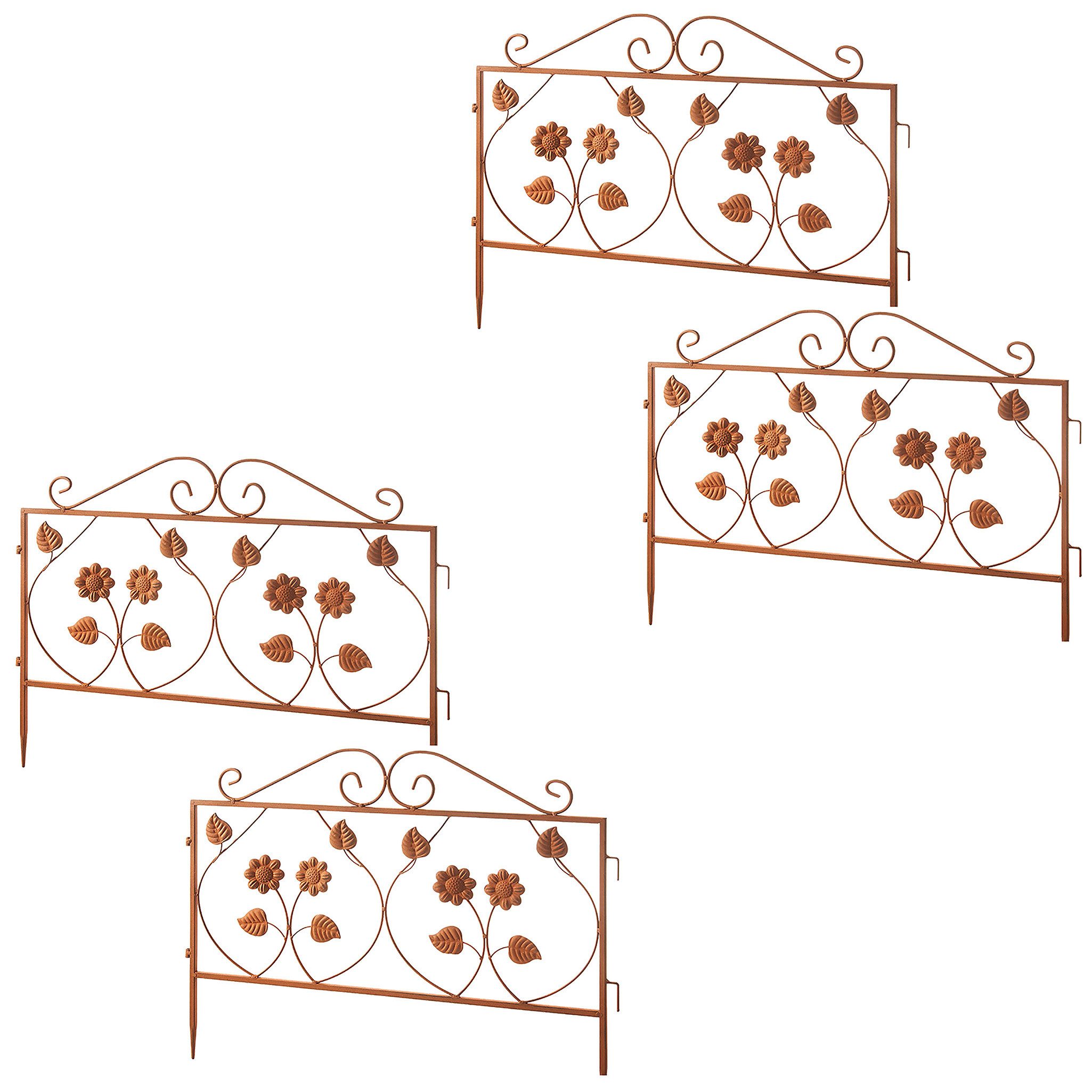 Kobolo Gartenstecker LEAVES 4er Set Zaun Zaunfeld Rankhilfe Rostoptik (4er Set, 4-St., 2er Set) Zaunfelder