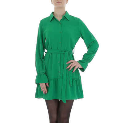 Ital-Design Minikleid Damen Party & Clubwear (85764927) Volants Chiffon Crinkle-Optik Blusenkleid in Grün