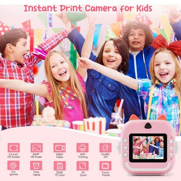Jioson Spielzeug-Kameras 1080P HD DigitalKamera Print Sofortbildkamera Kinderkamera