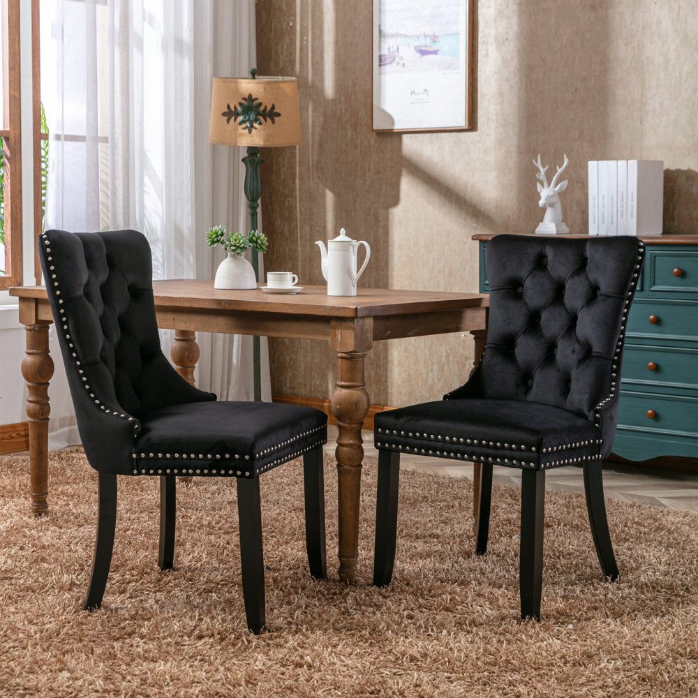 BBG Esszimmerstuhl 2er Set Esszimmerstühle Samt Chesterfield, bis 130 kg, French Style (Polsterstühle mit Knopfheftung & Ziernieten, Massivholz Rubberwood, 2 St), Hochlehner Dining Stuhl gepolstert