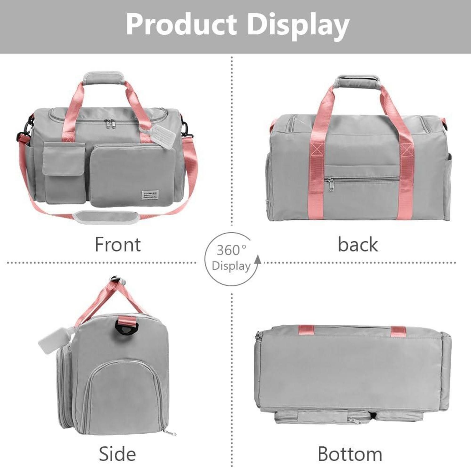 LuxusKollektion Weekender 36L Faltbare Reisetasche Große Weekender Wasserdicht Grau Rosa