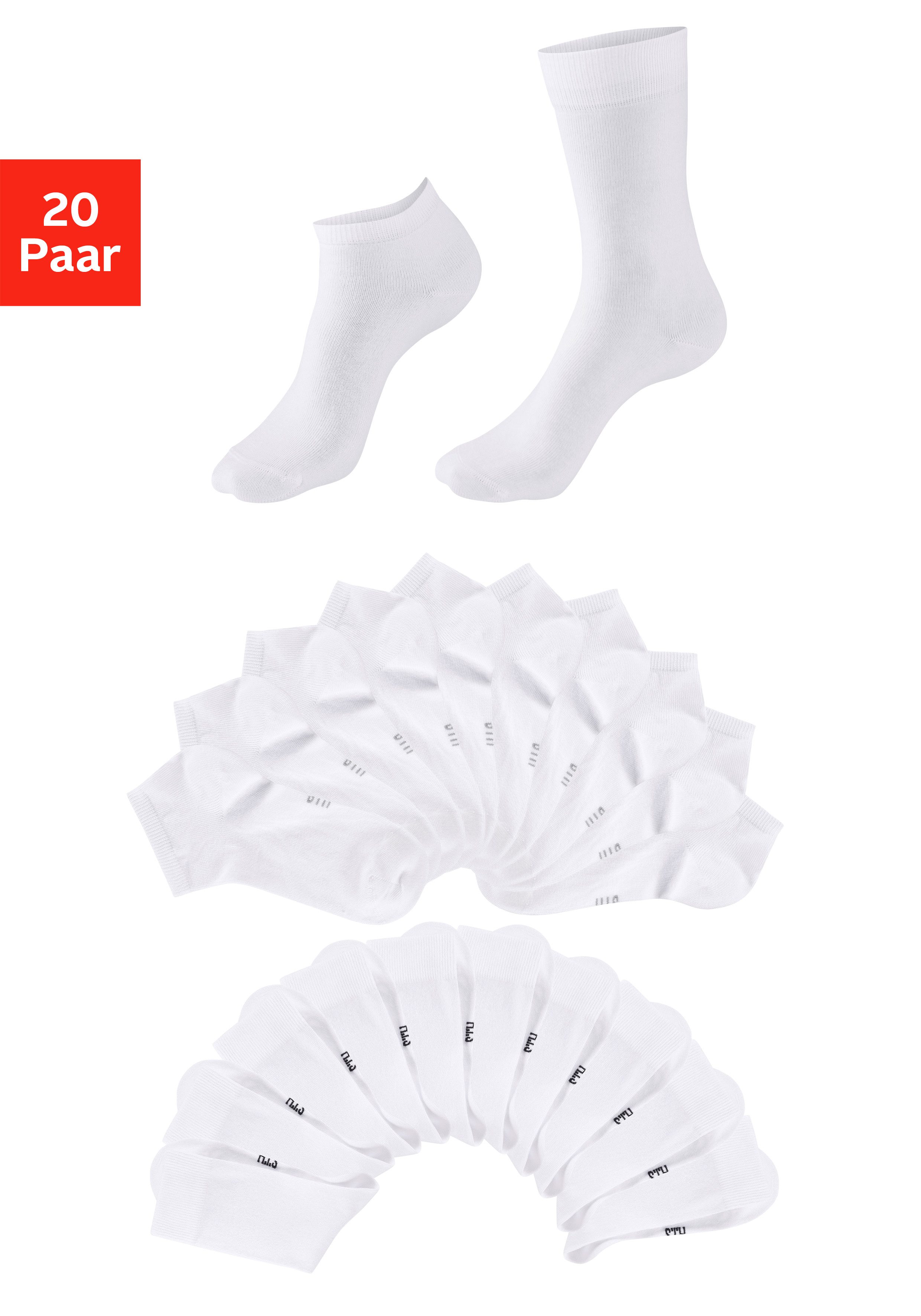 H.I.S Basicsocken Damen und Herren Atmungsaktiver Baumwollanteil, Business, Basic (Packung, 20-Paar, Gr. 35-38 bis 47-48) zwei Längen im Kombi Pack