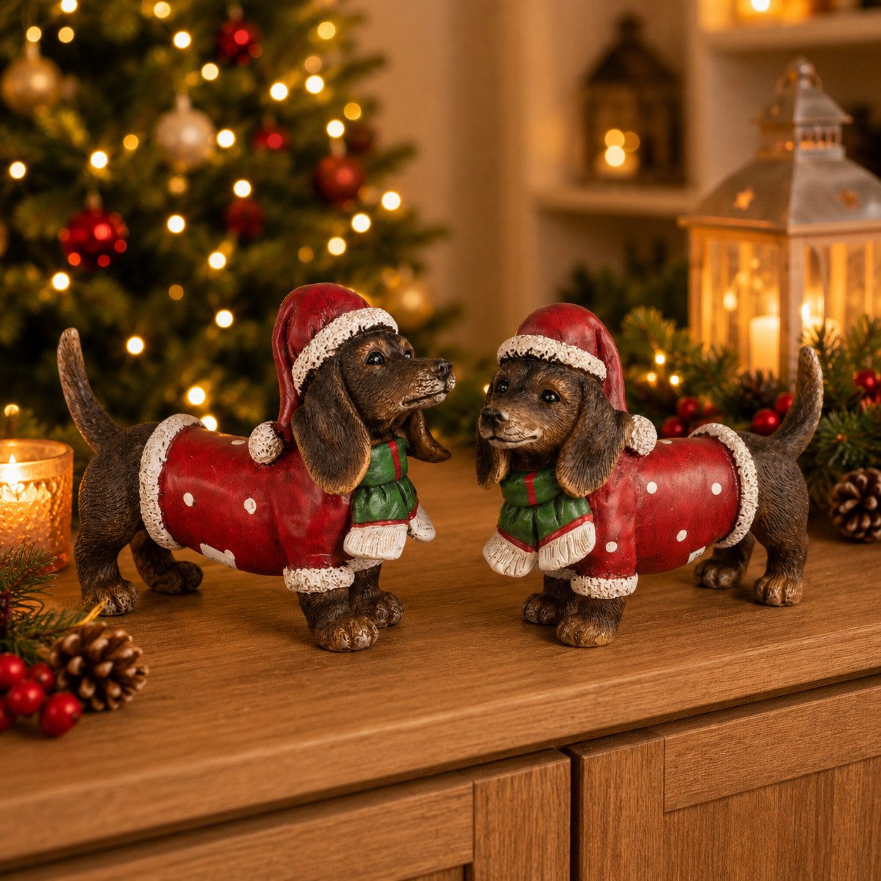 formano Dekofigur 2er Set Weihnachts-Dackel Dekofiguren 14 x 9 cm