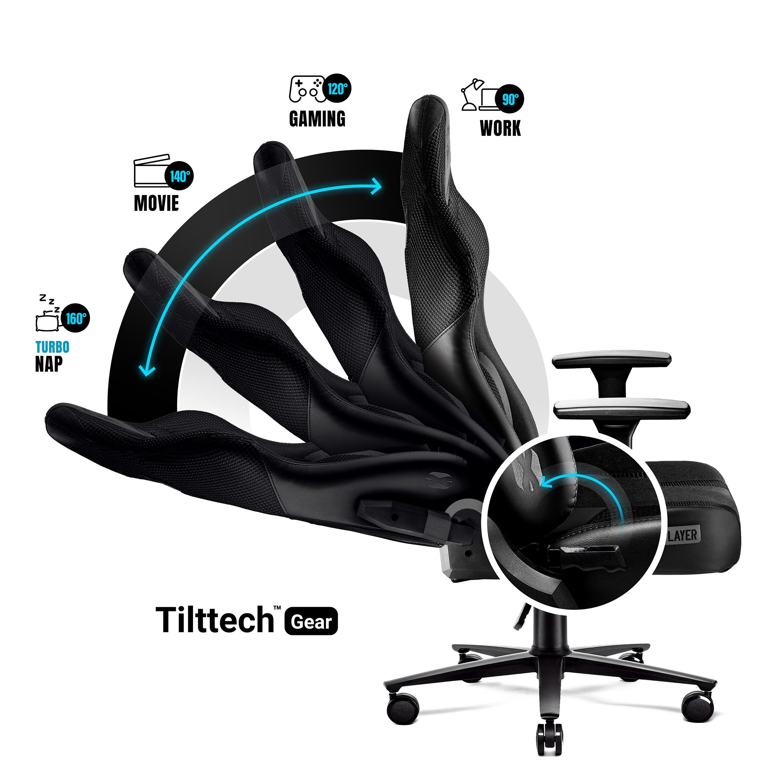 DIABLO CHAIRS Gaming-Stuhl X-Player 2.0 Stoff ergonomisch Honeycomb TiltTech 3D-Armlehnen (TiltTech System, Honeycomb, 3D-Armlehnen, 3 Größen: S/L/XL), Kopfstüt – Bild 5 von 5