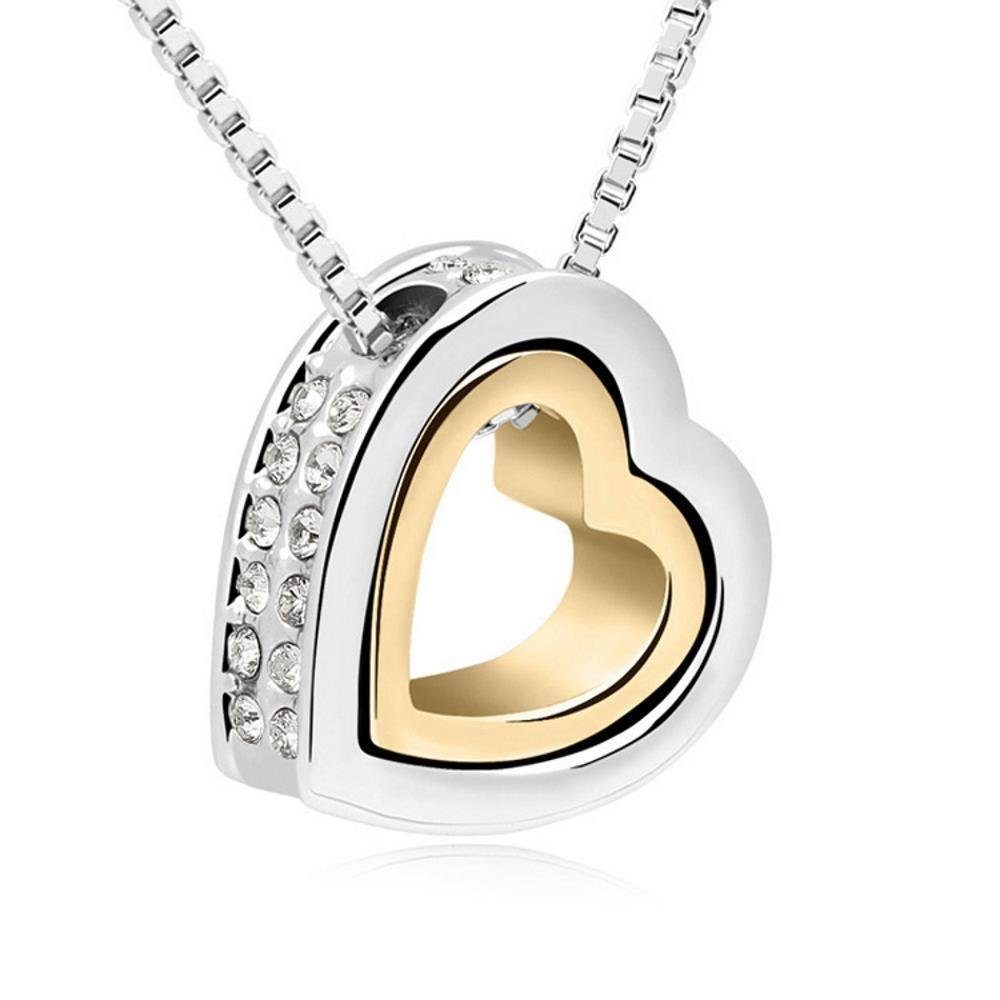 Gold Silber Herz (1-tlg), BUNGSA Kette Messing Halskette aus Damen Necklace Ketten-Set