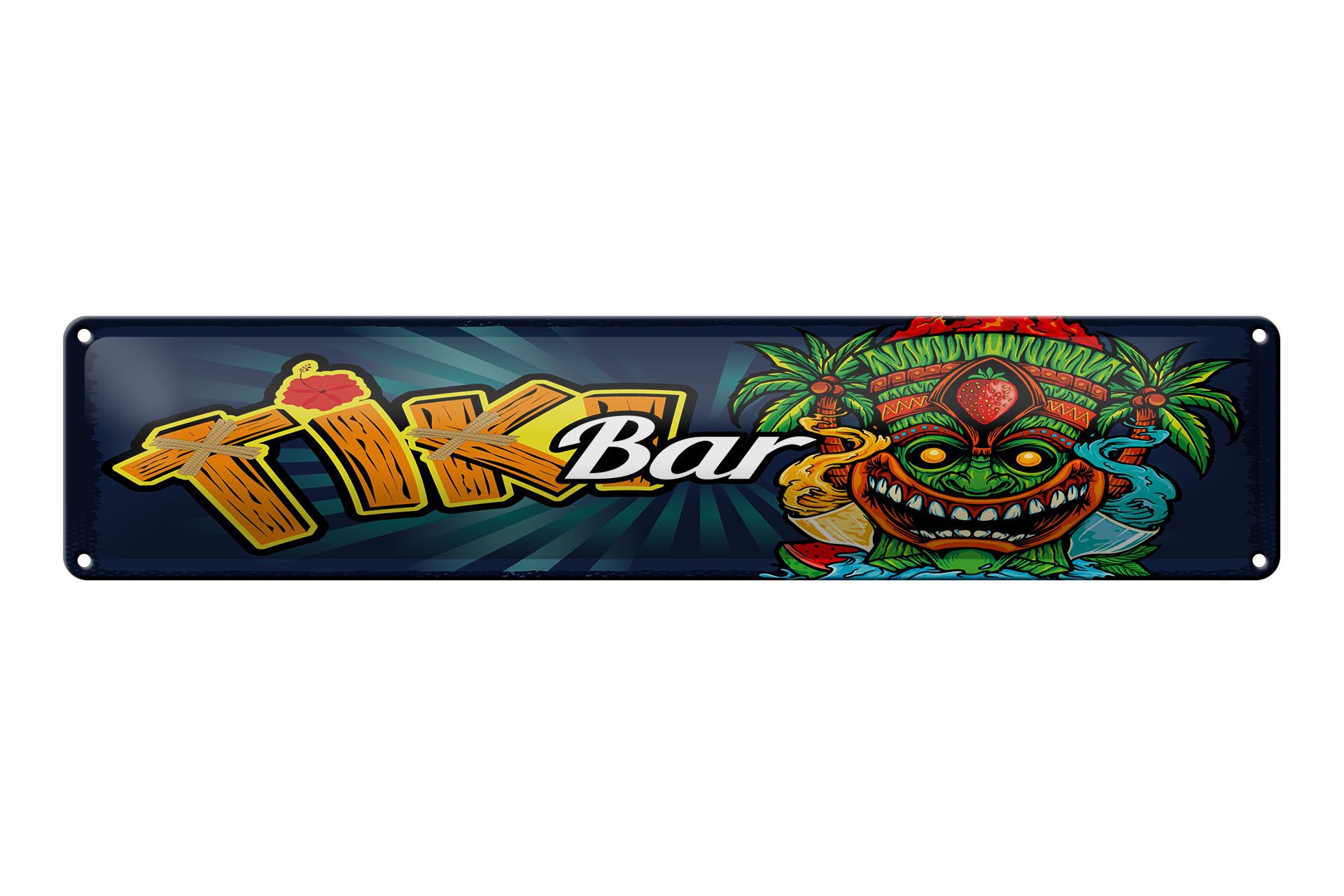 Femer GmbH Metallschild Hinweis 46x10 cm Tiki Bar buntes, (1 St), gewölbte Oberfläche, abgerundete Ecken, umgeschlagene Kanten