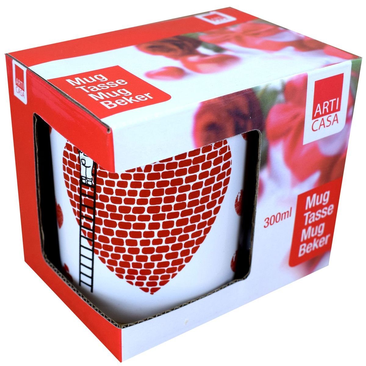 Marabellas Shop Tasse Kaffeetasse 300ml im Design Liebe, Herz, Küsse, I Love You Rot / Weiß, Keramik, perfekte Geschenkidee