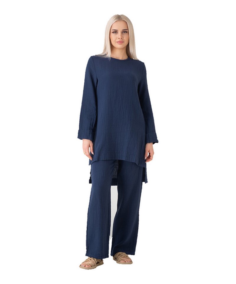 WENOR Hosenanzug Tunika Set aus Musselin 100 % Baumwolle Modest Fashion (2-tlg)