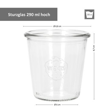 MamboCat Einmachglas 12er Set Weck Sturzgläser 290ml hoch, 1/5L Gläser mit 12 Glasdeckeln, Glas