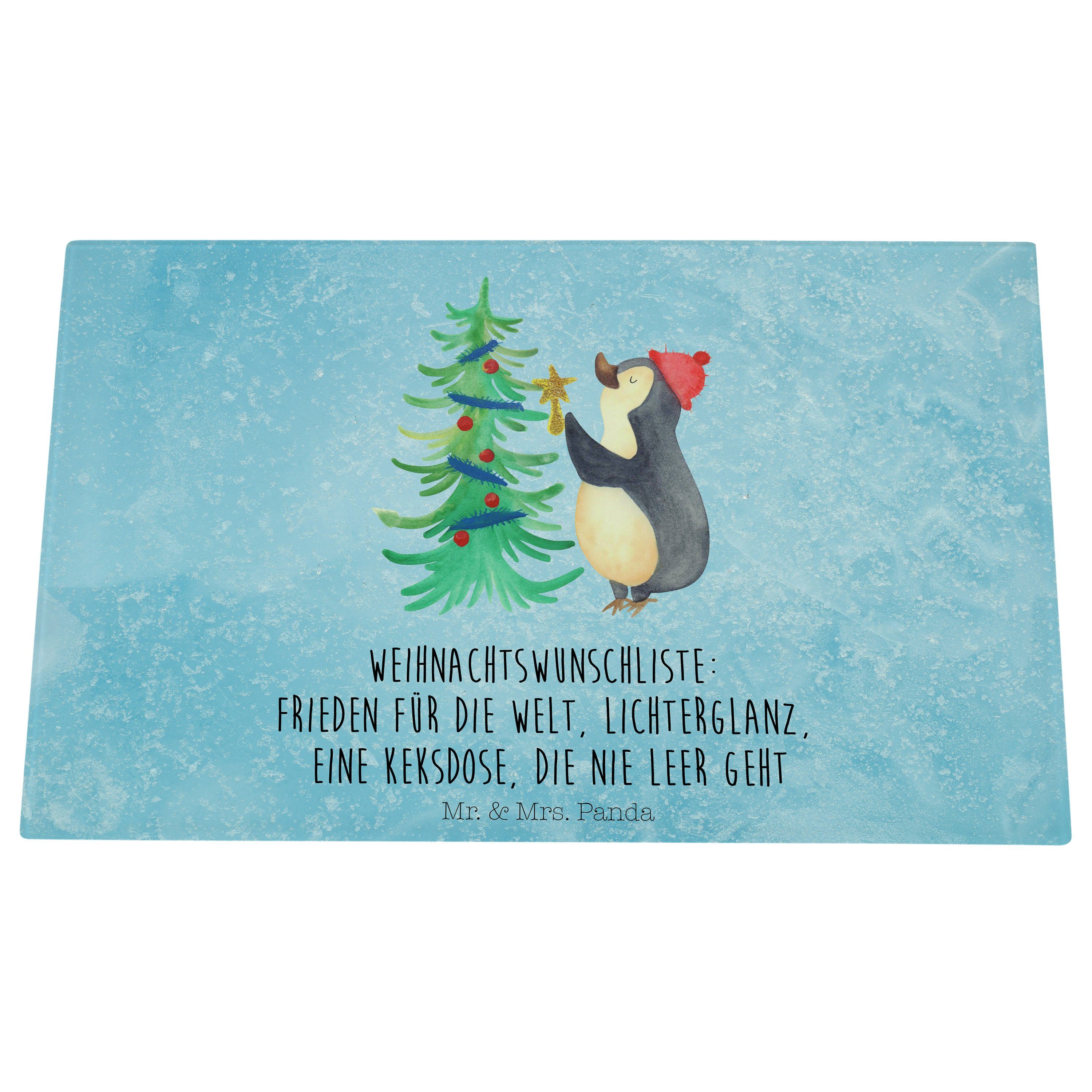 Weihnachtsbaum Eisblau Geschenk, (1-St) Premium Panda Servierbrett Wintermot, - Glas, Mr. Schneidebrett, - & Pinguin Mrs.