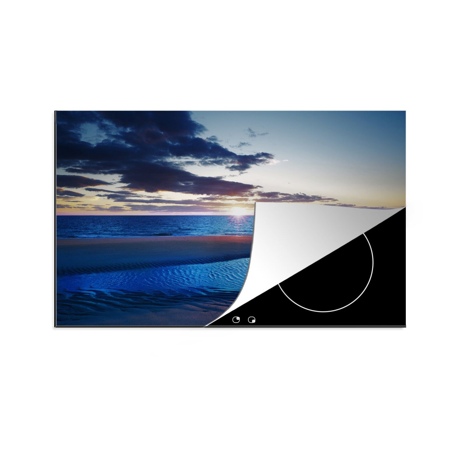 MuchoWow Herdblende-/Abdeckplatte Blauer Sonnenuntergang Vinyl, 83x51 Seashore, National tlg), über Ceranfeldabdeckung, Cape im Cod (1 Strand cm, dem Arbeitsplatte für küche