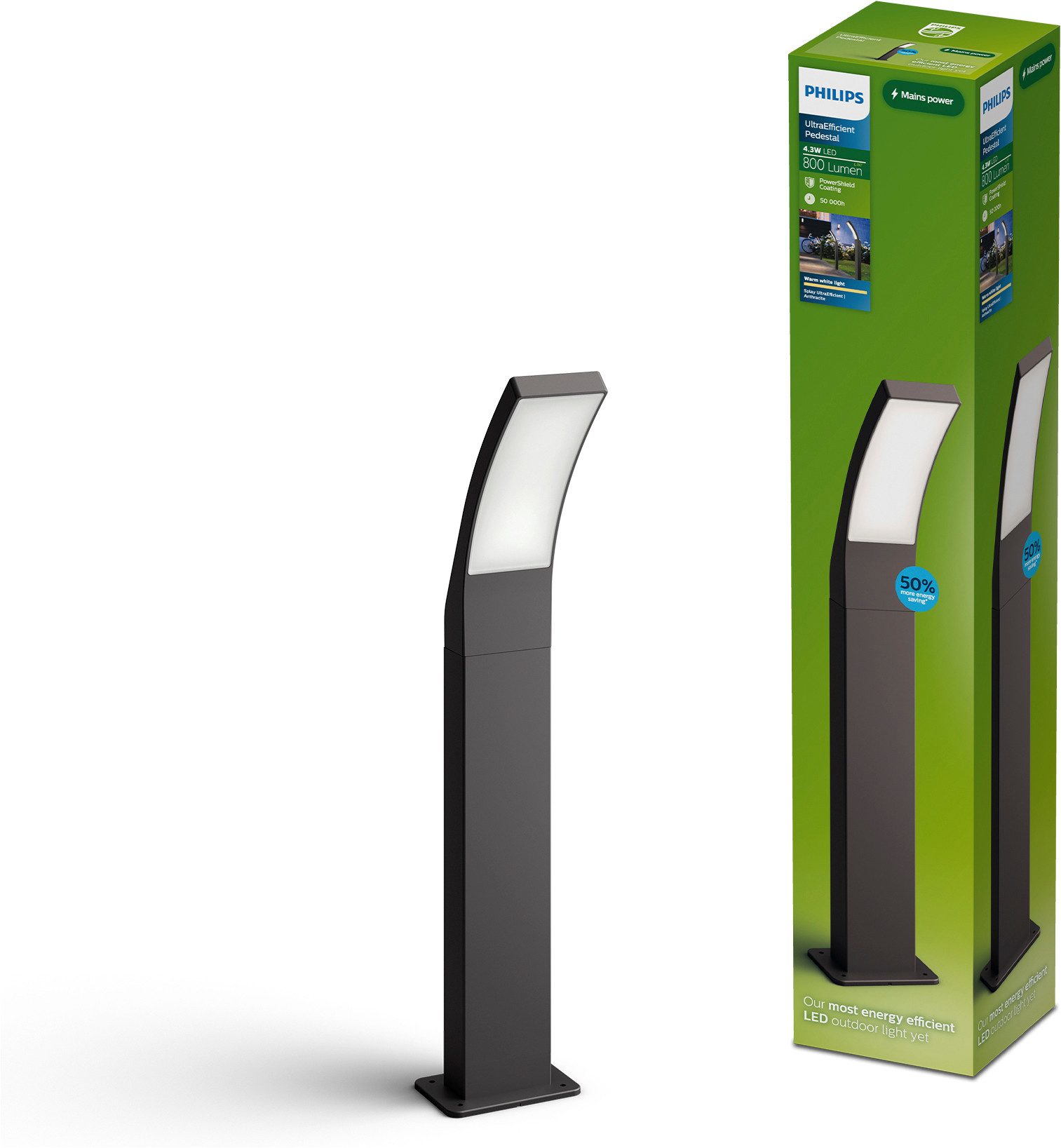 Philips LED Sockelleuchte Outdoor Ultra-Efficient Splay, LED fest integriert, Warmweiß, 2700 Kelvin, 800 Lumen, IP44, anthrazit