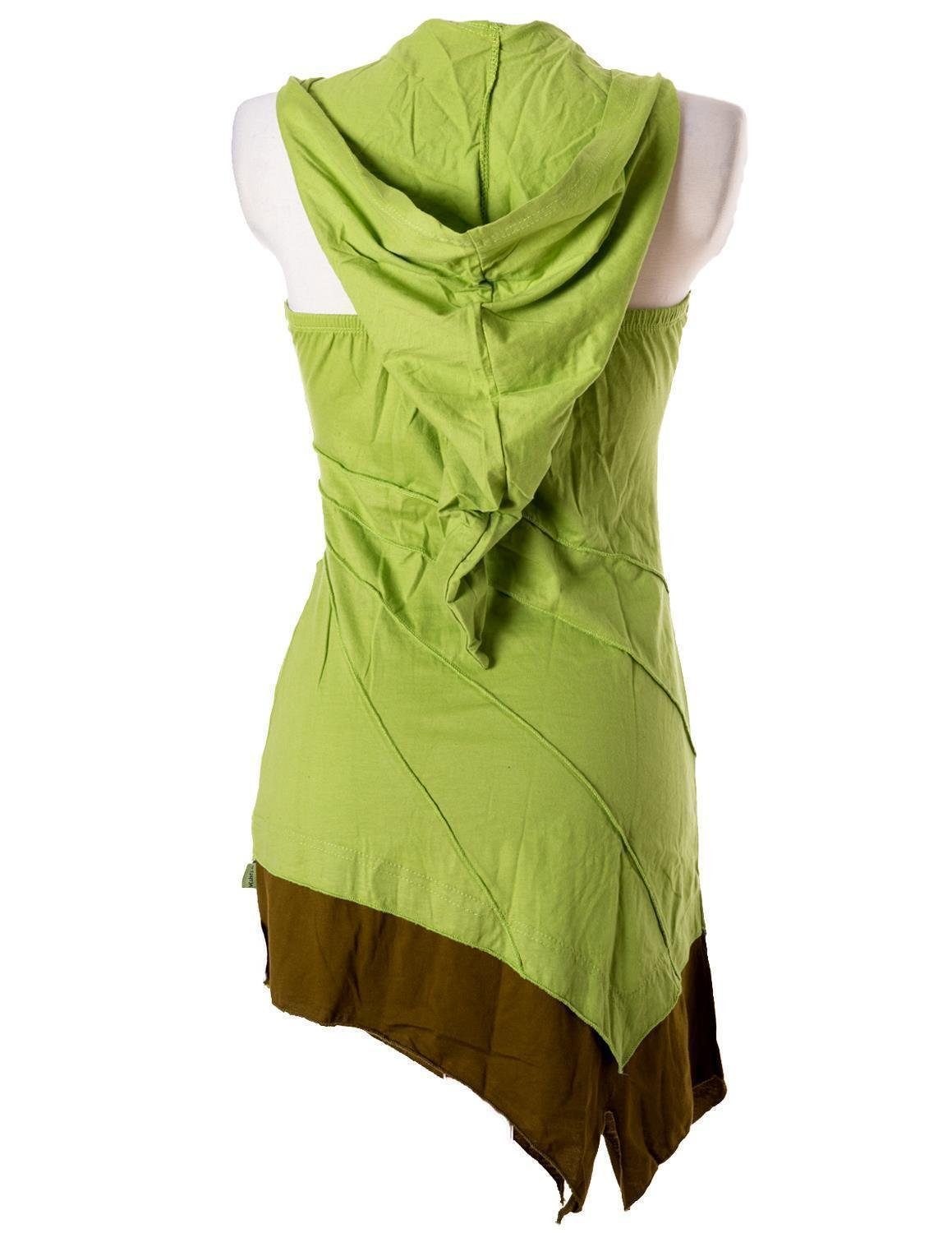 Kleid Mini Boho Elfen zweifarbig Zipfelkleid Neckholder Goa, Vishes Neckholderkleid Style grün Hippie,