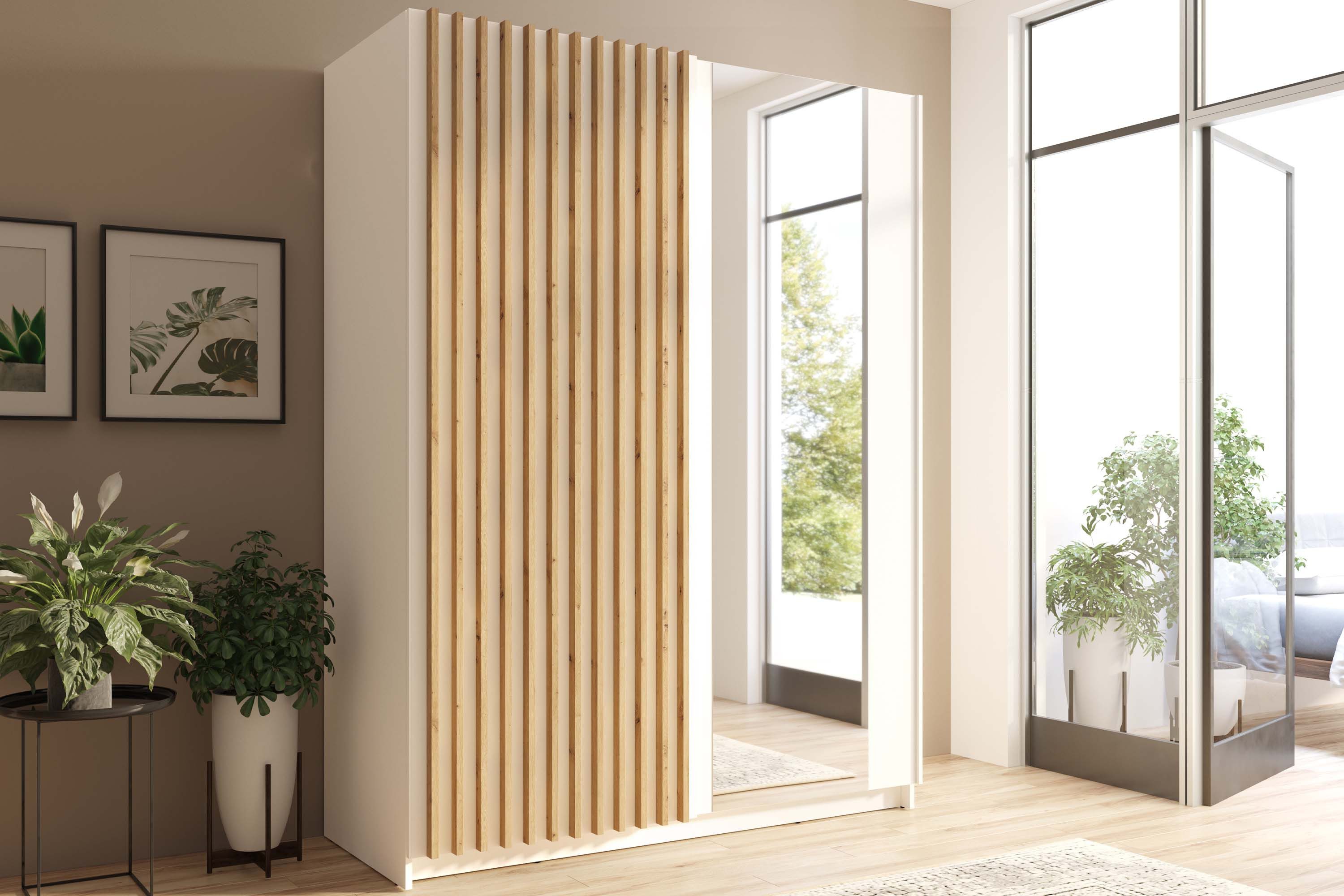 KONSIMO® Schwebetürenschrank CASTARI Kleiderschrank, mit dekorativen Lamell günstig online kaufen