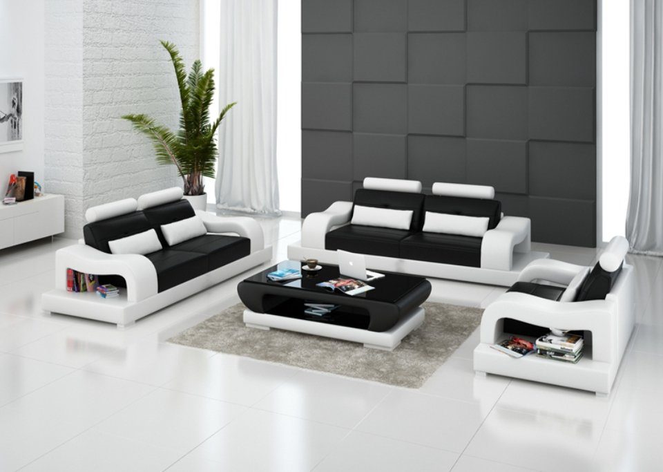 Neu, Schwarz-weiße Sofa Sitzer Made Sofagarnitur Europe Wohnlandschaft in JVmoebel 3+2+1