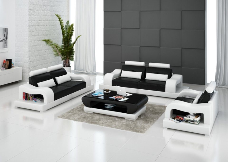 JVmoebel Sofa Schwarz-weiße Sofagarnitur Neu, Wohnlandschaft Made Sitzer Europe in 3+2+1